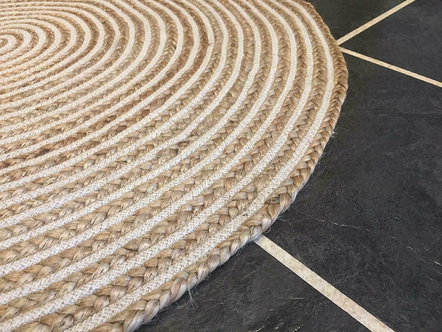 Rug Jute Natural Floors Handmade Jute & Cotton Round Area Carpet Reversible Rug
