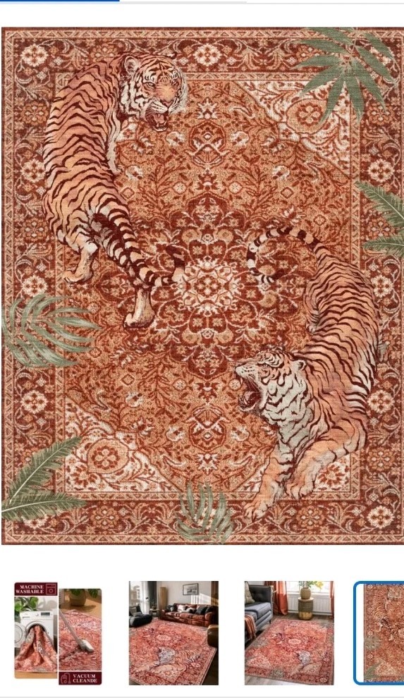 Tiger Area Rug 5X7 Vintage Boho Area Rug for Living Room Soft Non Slip Washable