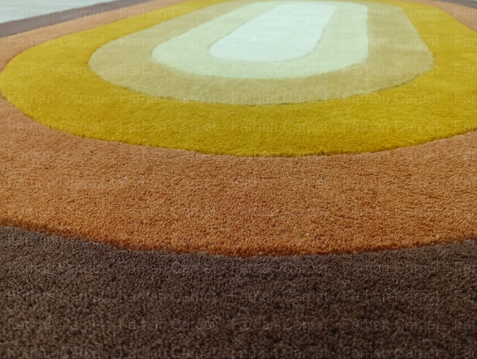 Hand Tufted Wool Oval Rug Retro Modern Brown Orange Living Room Carpet