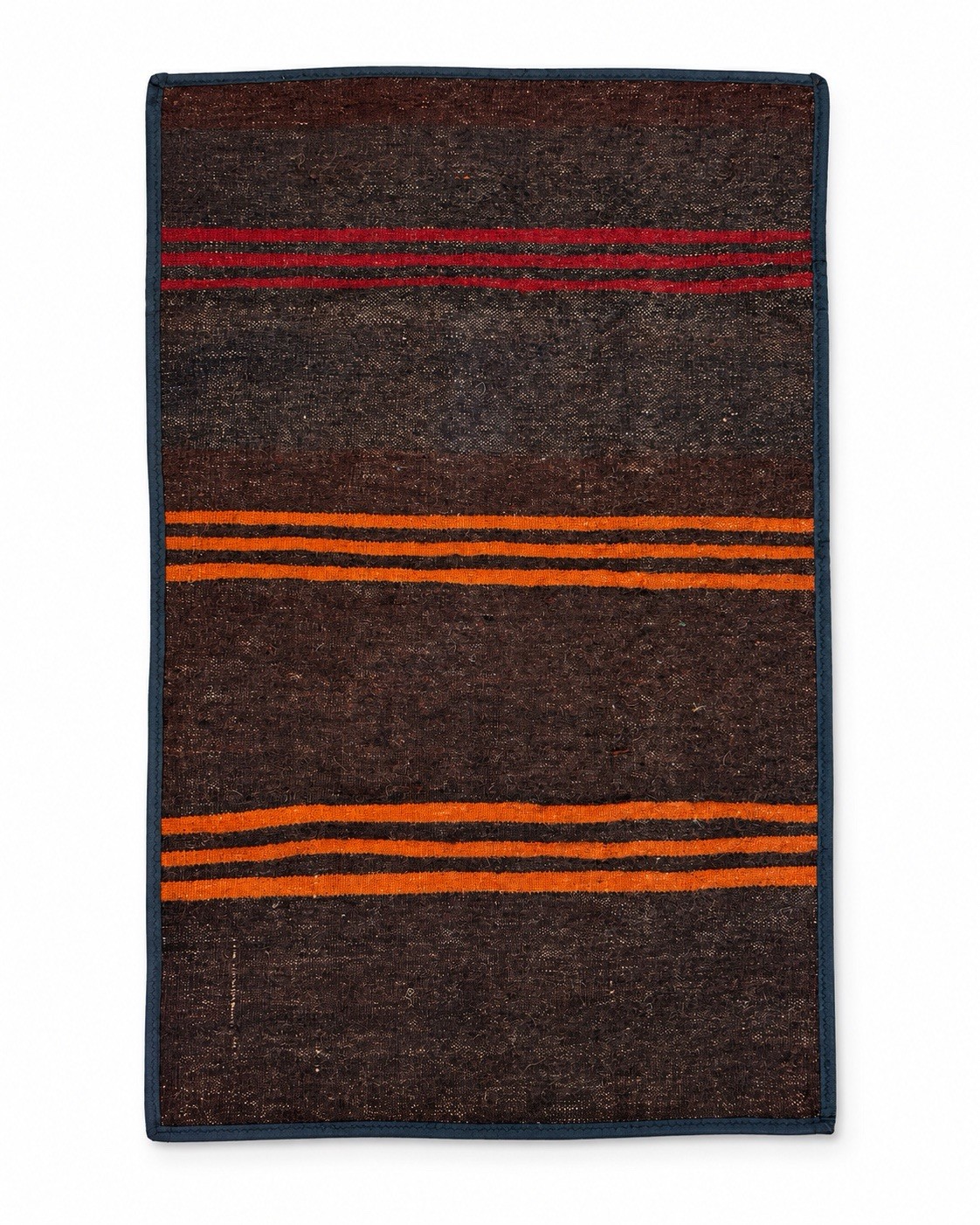 Vintage Wool Kilim Rug 20×33 Striped Flatweave Door Mat Brown Orange Red