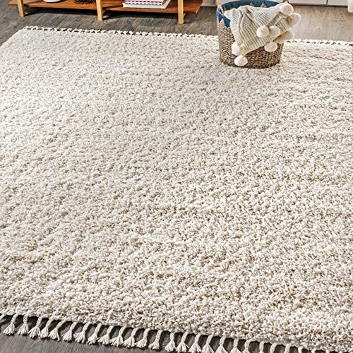 Mercer Plush Tassel Cream Indoor Area Rug, 8×10, Contemporary, Modern