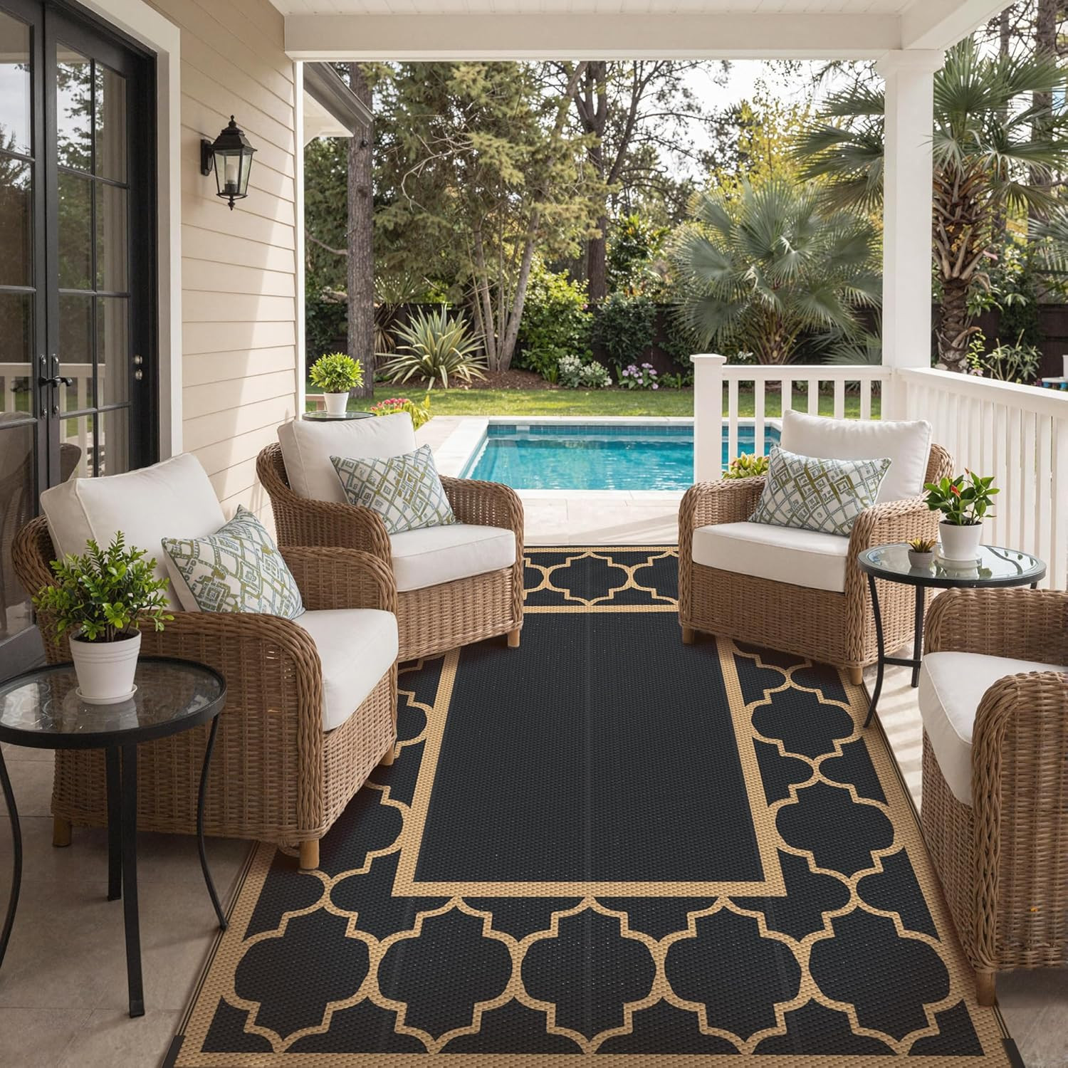 5′ x 8′ Outdoor Rug Waterproof for Patio Decor, Foldable Reversible Plastic Stra