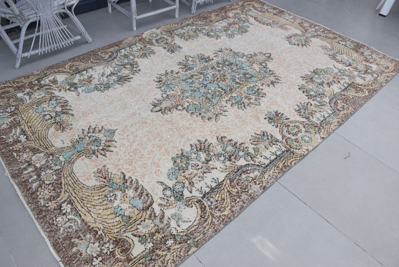 5,7×9,7 ft Large Vintage Rug, Brown Southwestern Turkish Rug
