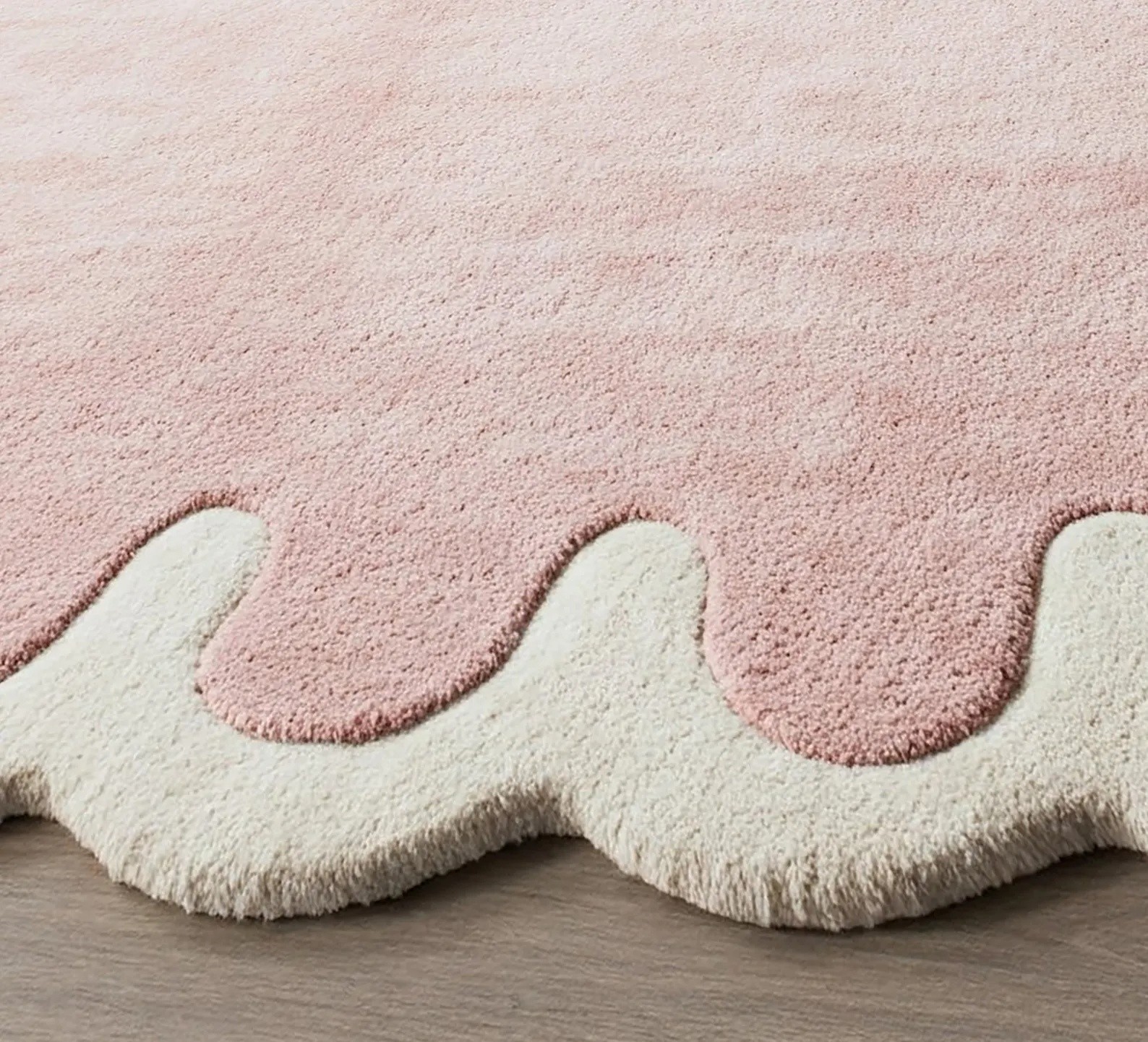 Pink White Scalloped Rug Irregular Shape Modern Abstract Colorful Carpet Rug