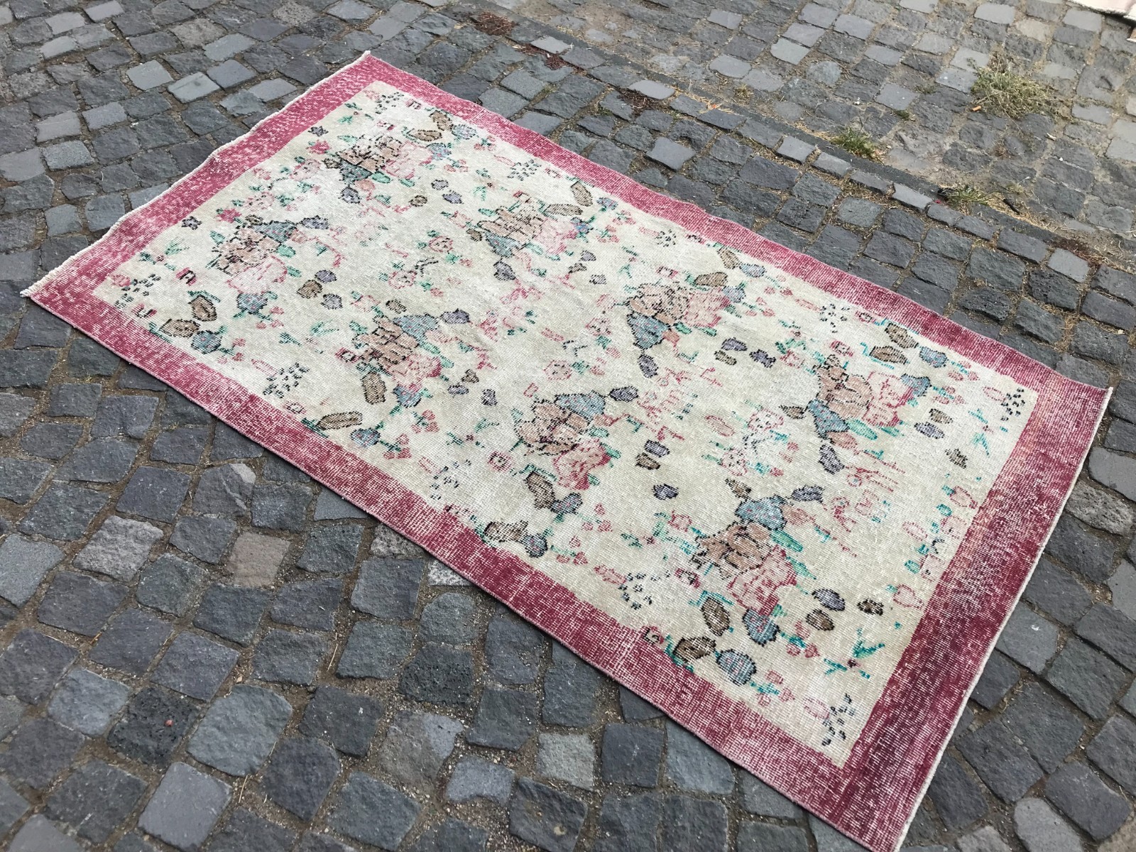 Bohemian Area Rug Handmade Wool Rug Turkish Vintage Traditional Rug 3,5 x 6,4 ft
