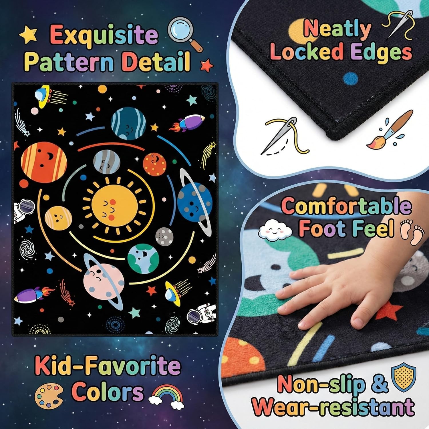 Space Rug for Boys Room – Outer Space Rug for Bedroom Solar System Planet Theme