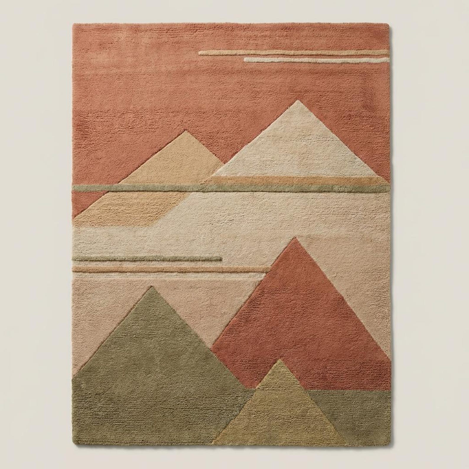 Abstract Landscape Rug 3D Textured Peaks Terracotta Cream Green Modern Rug 5×7