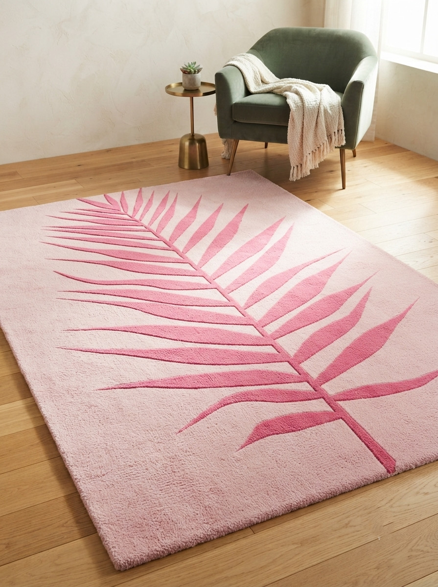Modern Floral Wool Area Rug 5×8 Handmade Botanical Leaf Carpet Living Room Decor