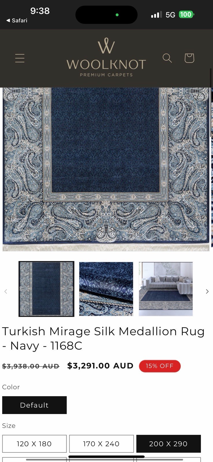 Woolknot Turkish Mirage 100% Silk Medallion Rug 200×290 Fringed 1168C
