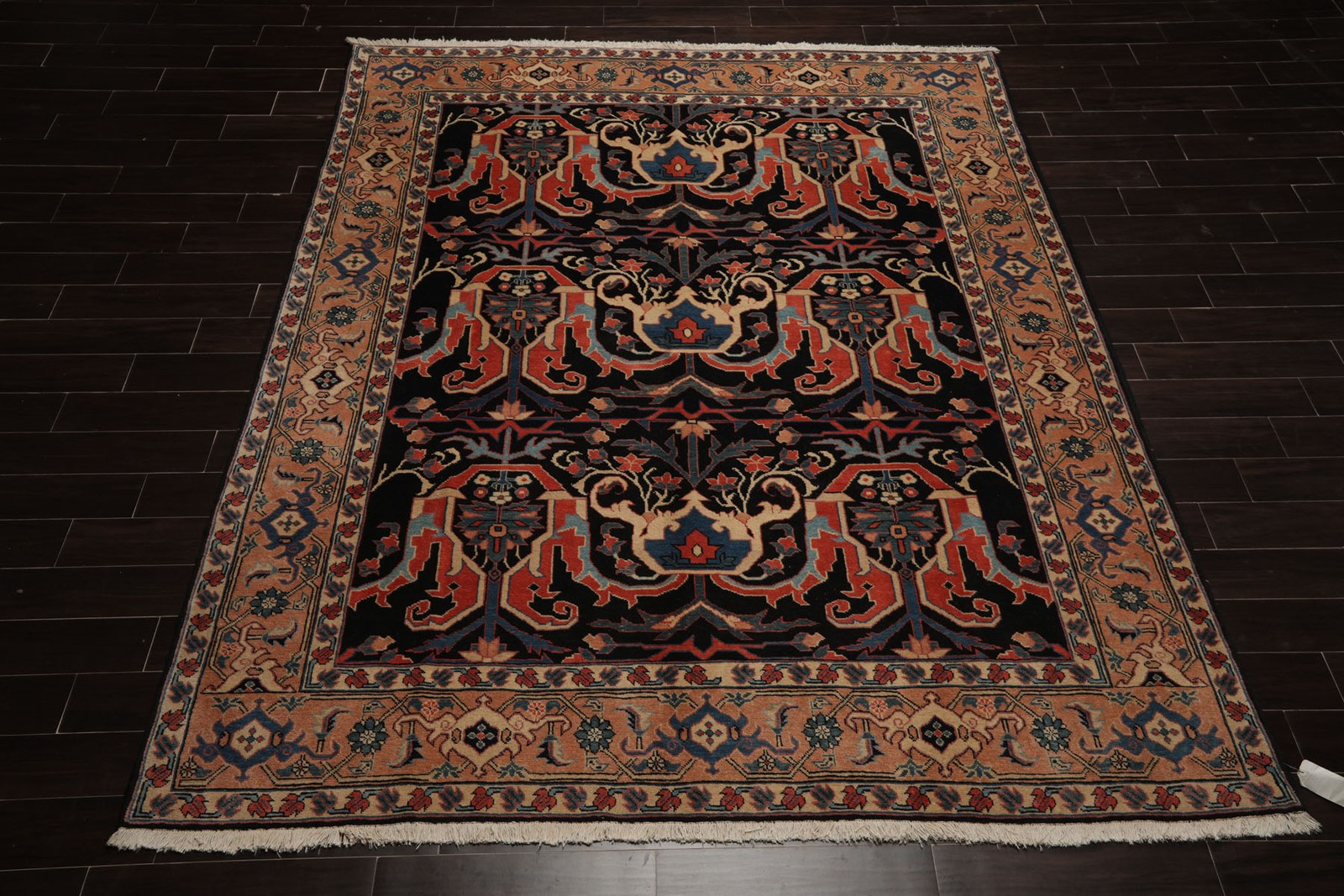 8’5”x9’1” Hand Knotted Wool Plush Pile Charcoal Herizz Traditional Rug
