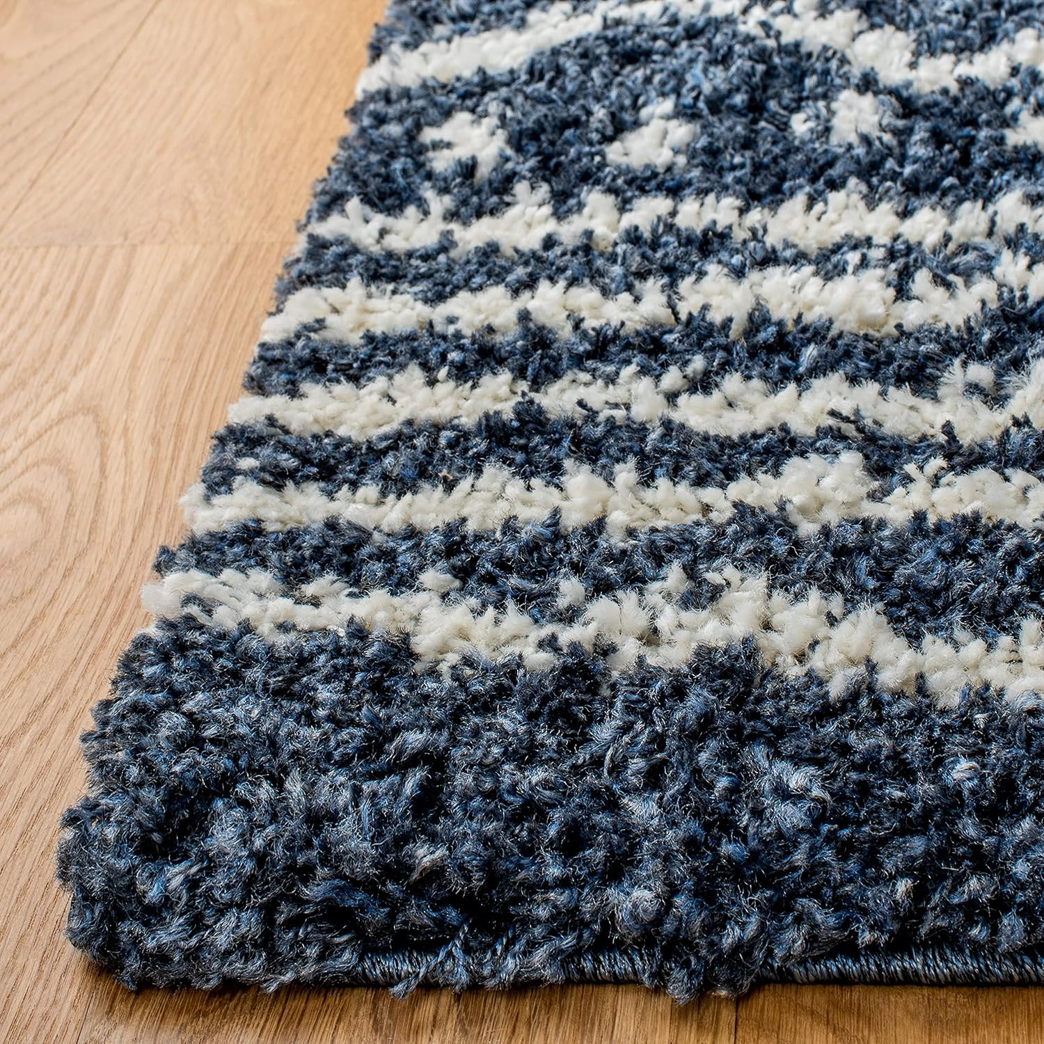 Arizona Shag Area Rug 5’1″ x 7’6″ – Slate Blue Ivory Moroccan Boho Design