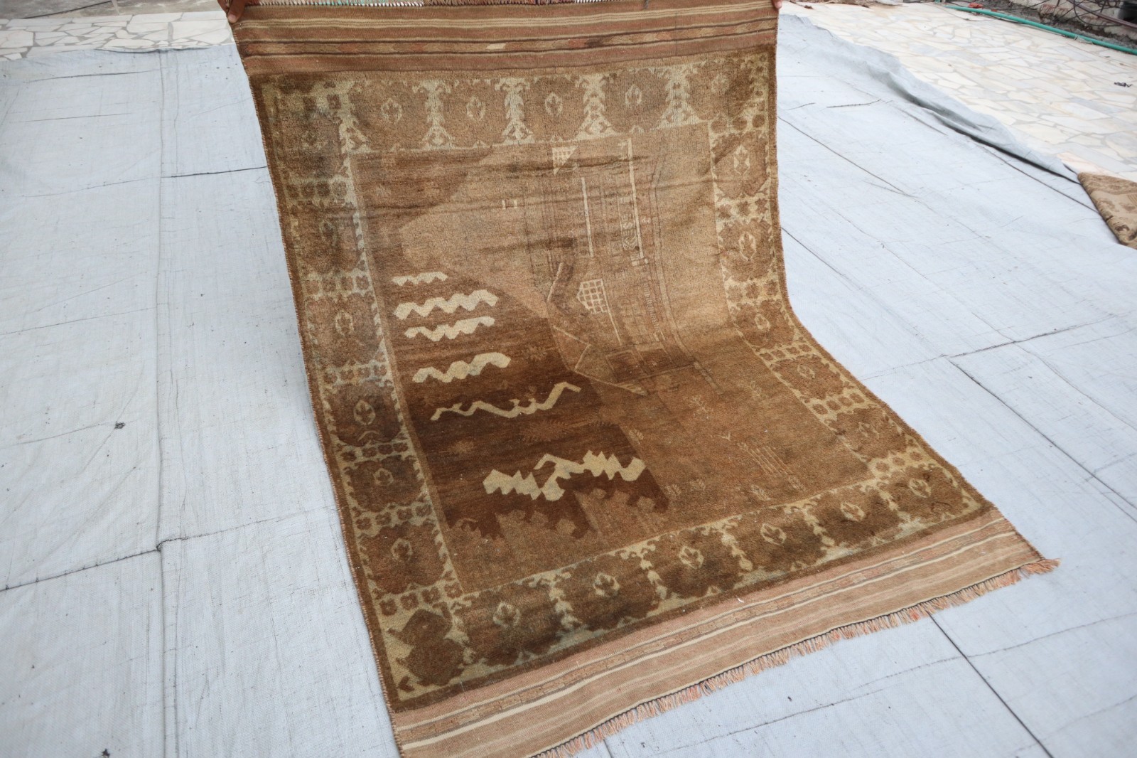 Afghan Medallion Design Rug 4’3×6’7 ft Antique Orange Black Turkmen Tribal Rug