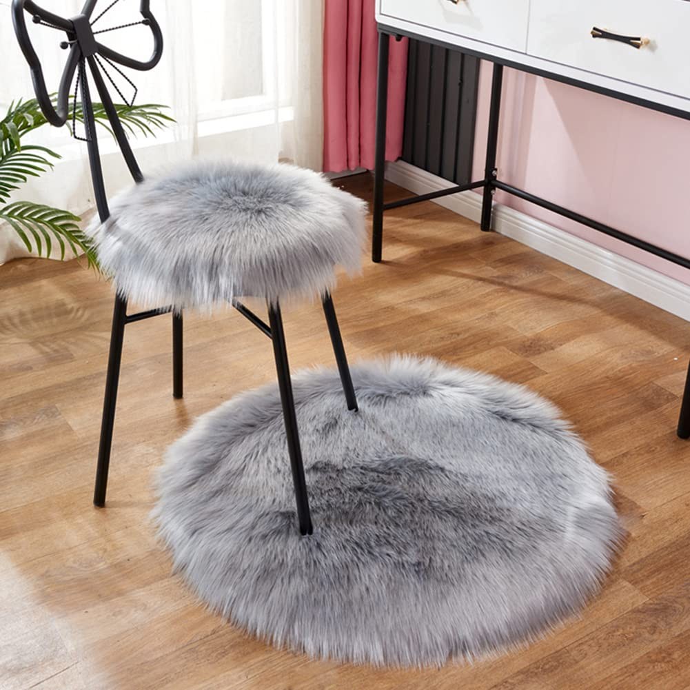Xslive Luxury Faux Fur Round Area Rug Soft Fluffy Plush Circle Floor Carpet Mat