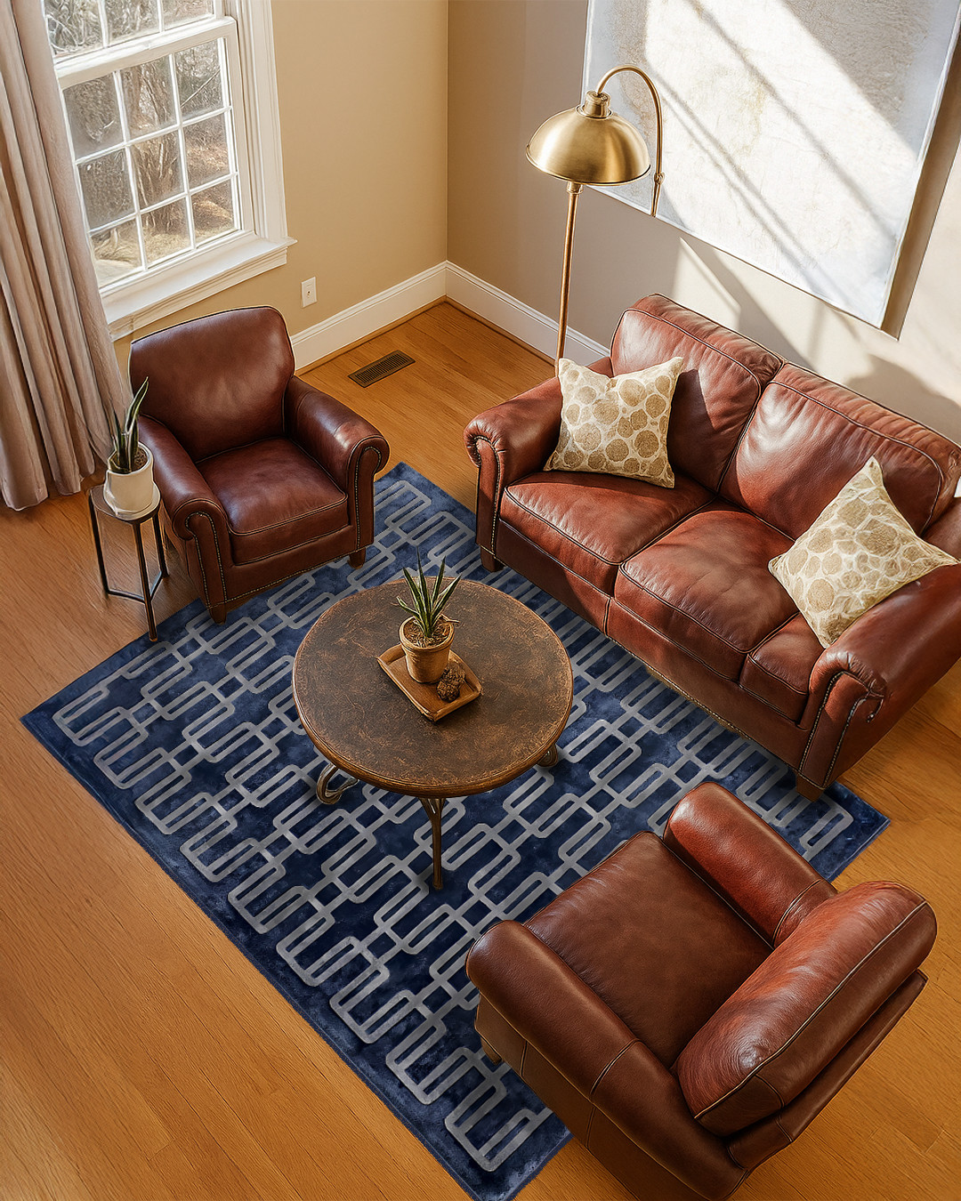 Hand-Tufted Navy Blue & Silver Geometric Design | Luxurious Living Room Area Rug