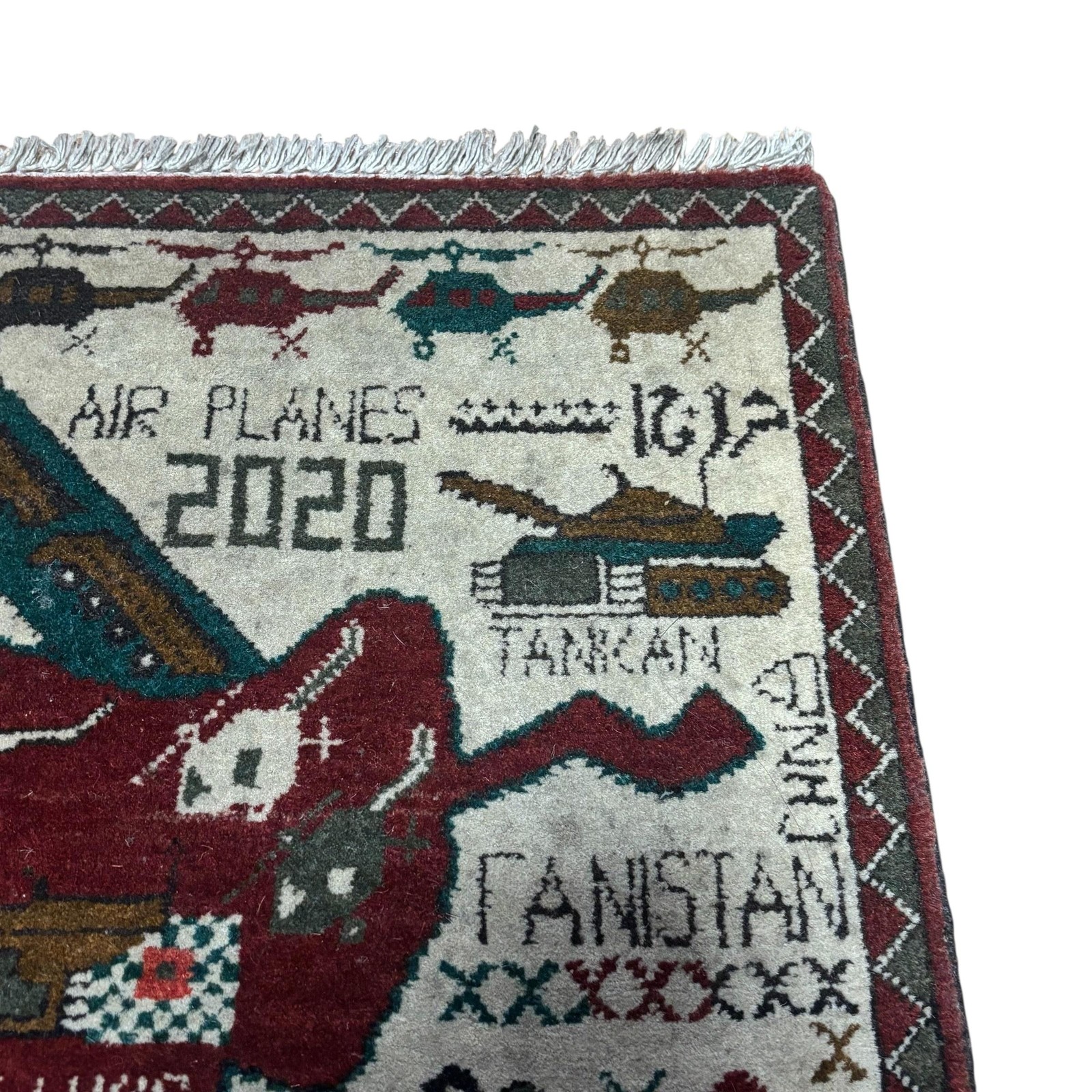 Afghan War Rug Woven Area Carpet 2020 Airplanes Tanks Map Made in Afghanistan