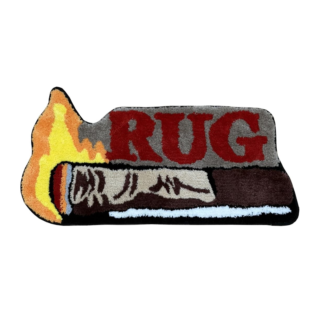 Flame Tufted Rug, Cartoon Smoking Stick Shape Carpet, Soft Plush Accent Mat f…
