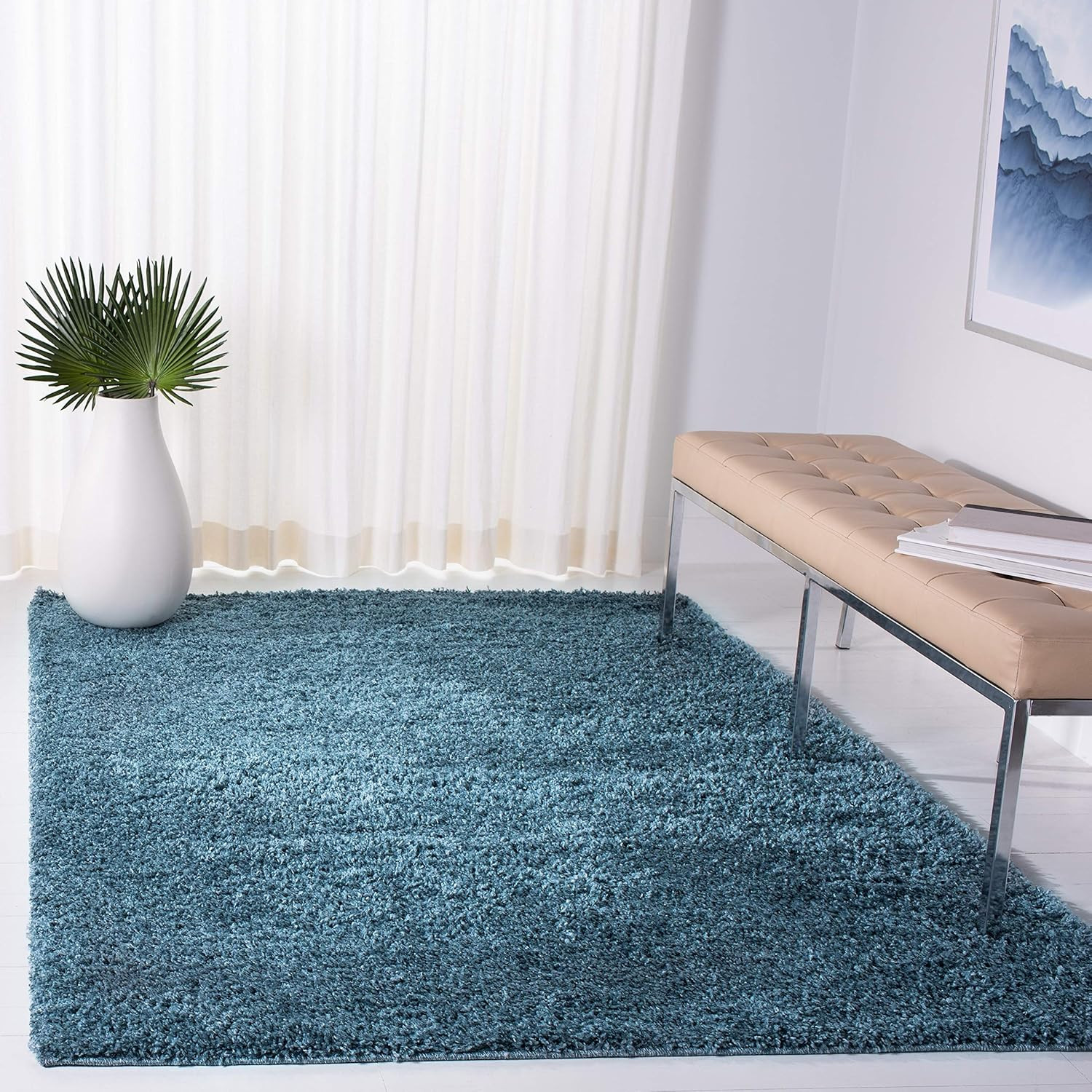 Venus Blue Shag Area Rug 8′ x 10′ – Non-Shedding, Easy Care