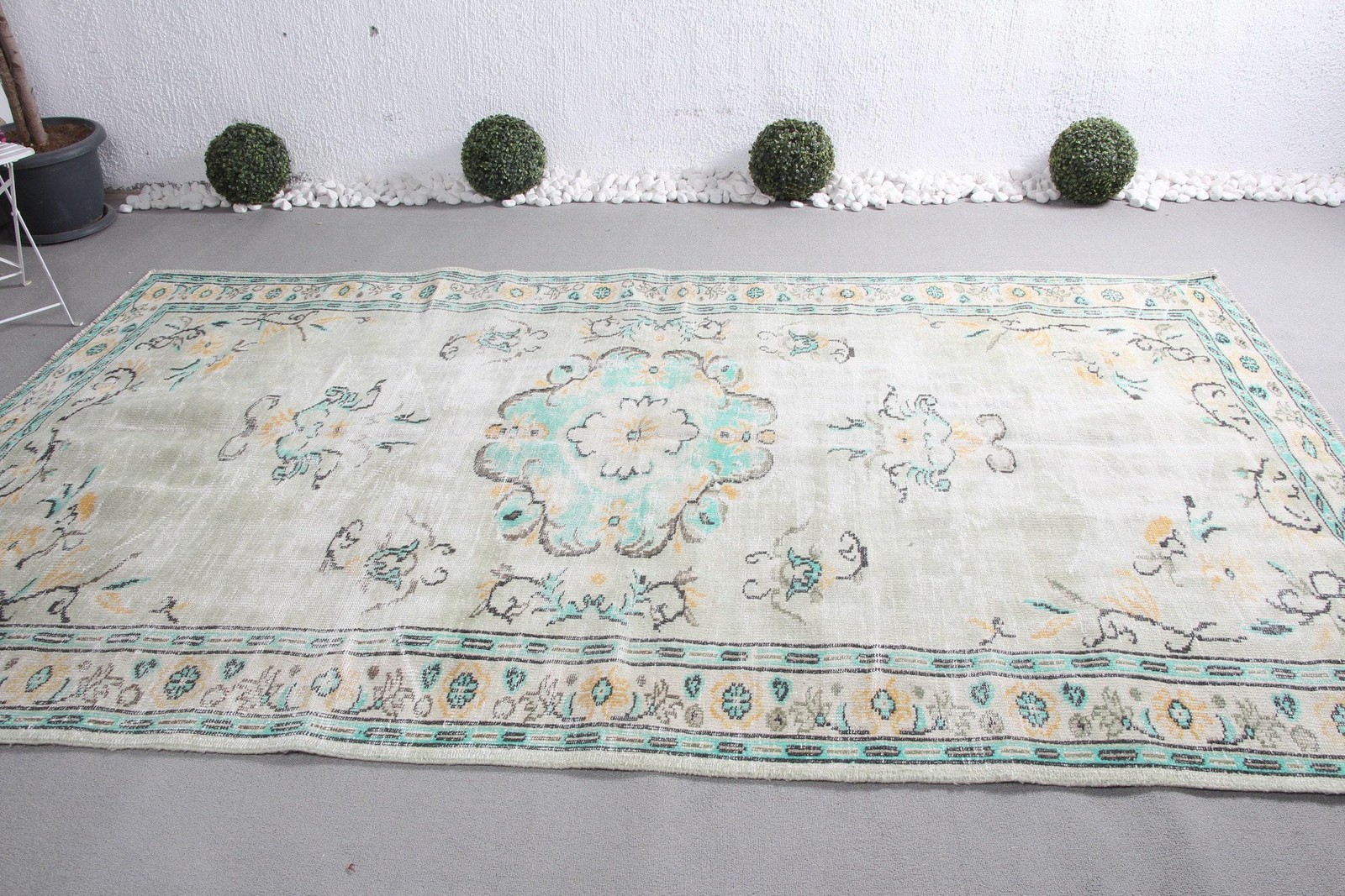 Turkish Vintage Rug, Large 6,2×9,7 ft (188×296 cm) Rug, Beige Oriental Wool Rug