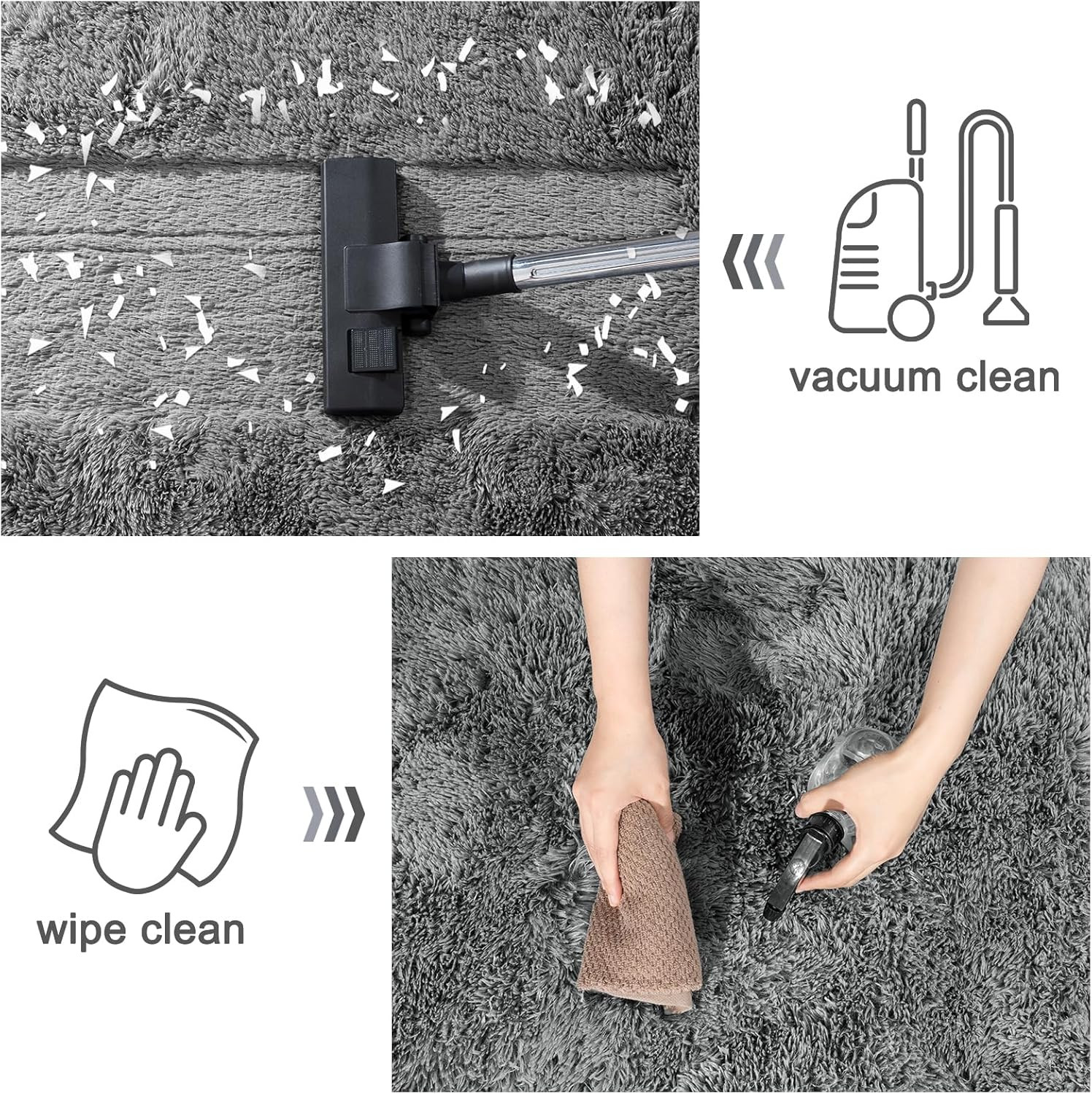 Quntue 8×10 Grey Shag Rug Ultra Soft Plush High Pile Non-Slip Area Carpet
