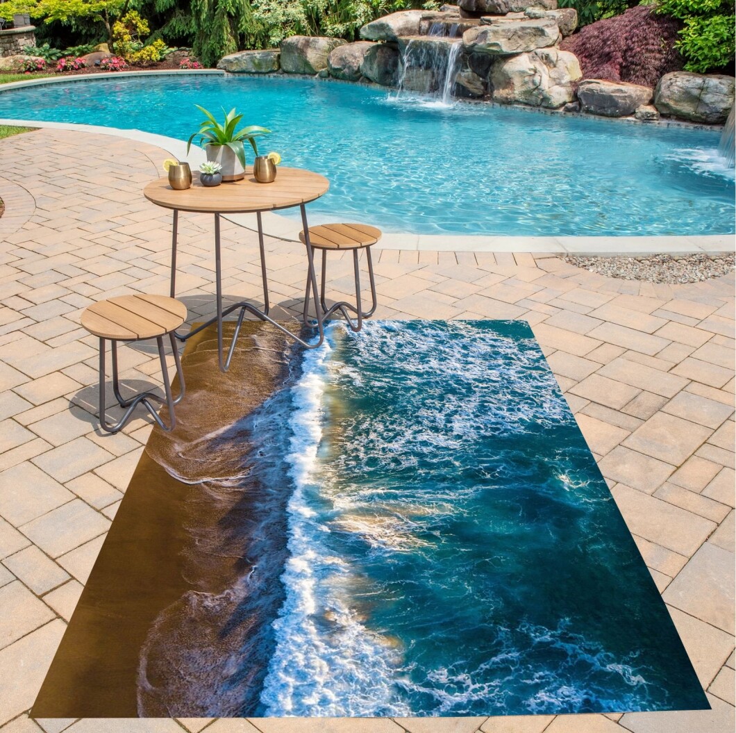 Ocean Beach Theme Indoor Outdoor Area Rug Red Blue Intersection of Oceans Carpet