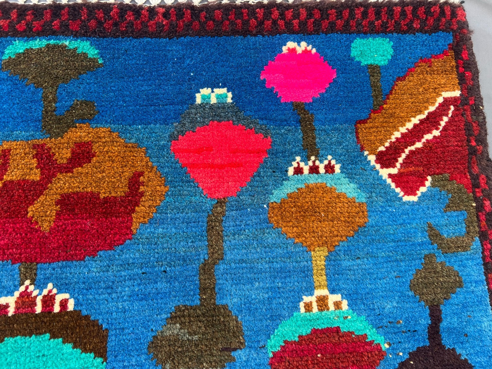 2’1 x 2’8 Ft Colorful Afghan War Rug – Opium Trade Pictorial Design Blue Field