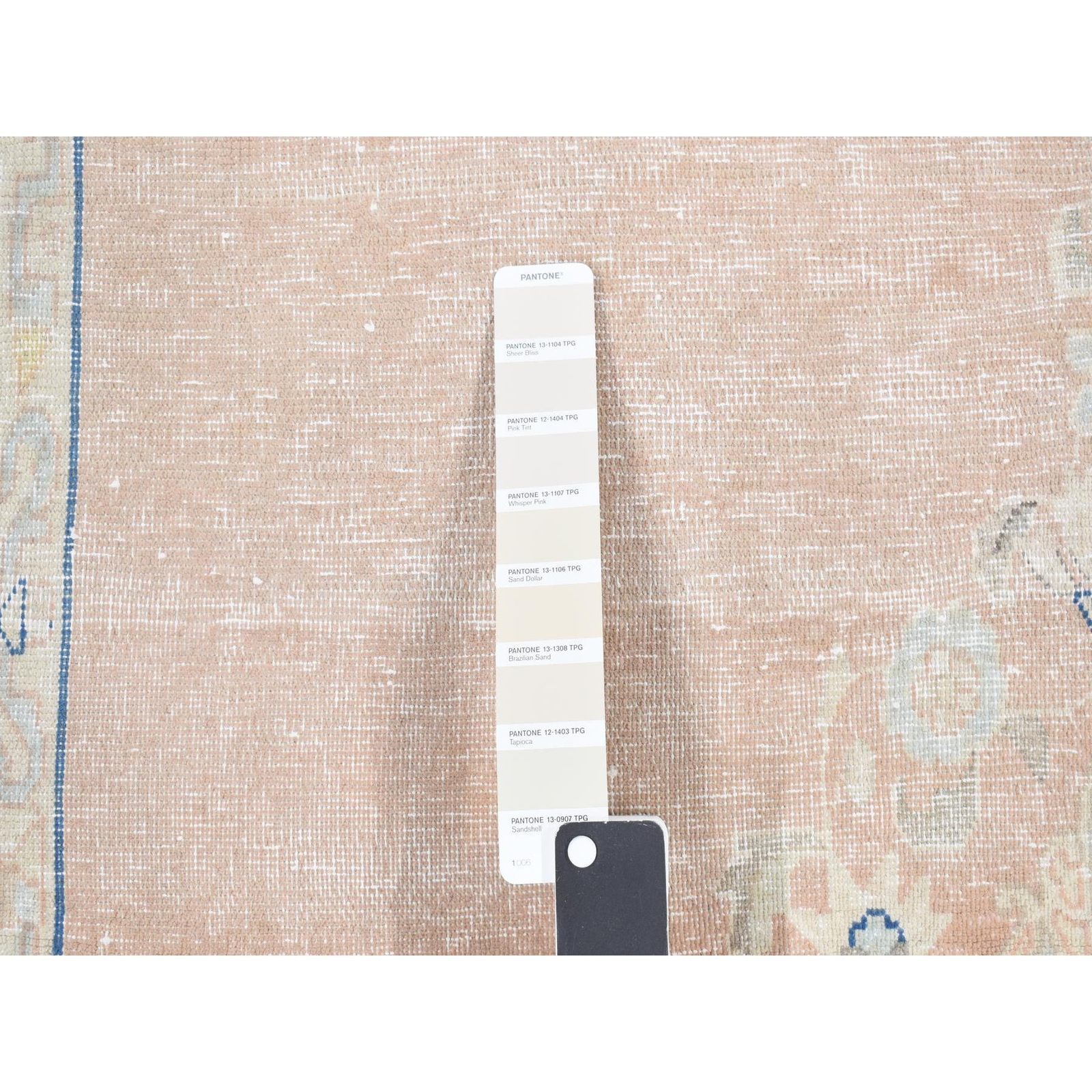 4’7″ x 7’6″ Pink Worn Wool Hand Knotted White Wash Vintage Karman Rug R87930