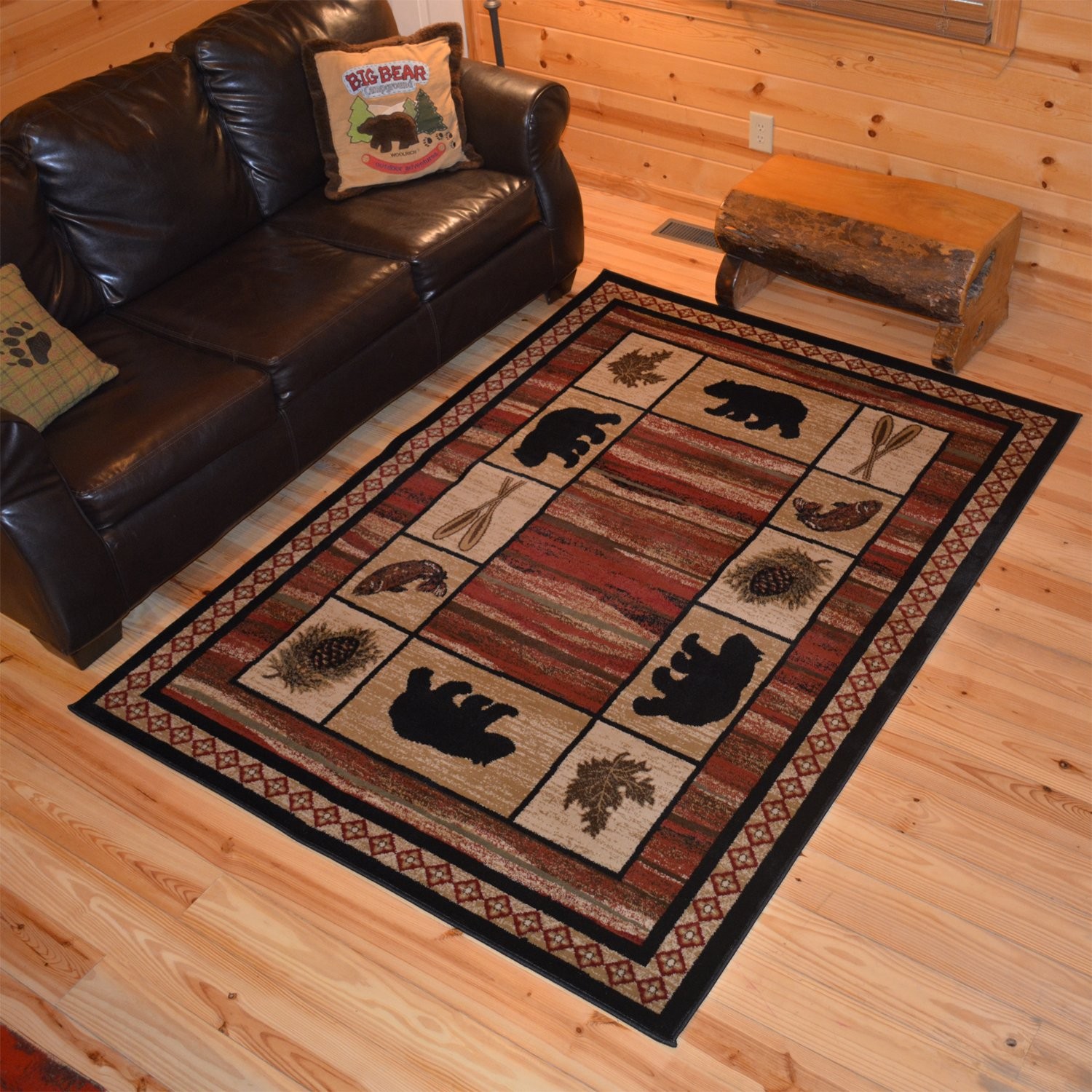 Rustic Lodge, Bear Cabin 2×3 Area Rug, 26″x39″ Multi 7463