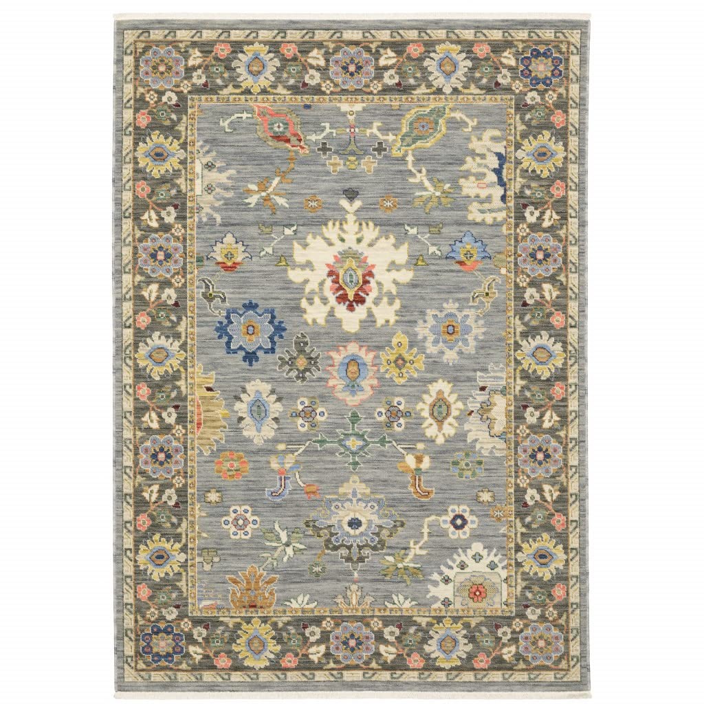 5′ X 8′ Blue Grey Gold Green Pink Orange Ivory And Red Oriental Power Loom Stain