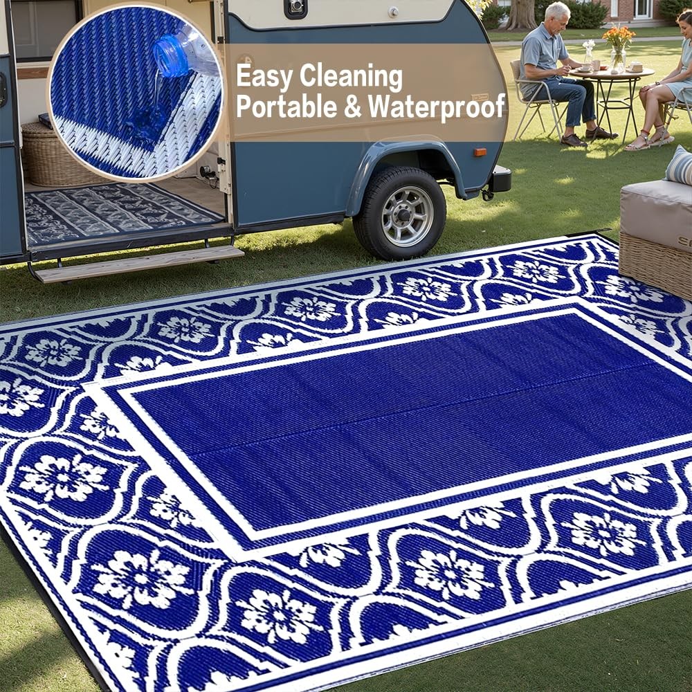 Plastic Outdoor Rug 6’x9′ Waterproof Camping Carpet Outside Area Rug Reversib…