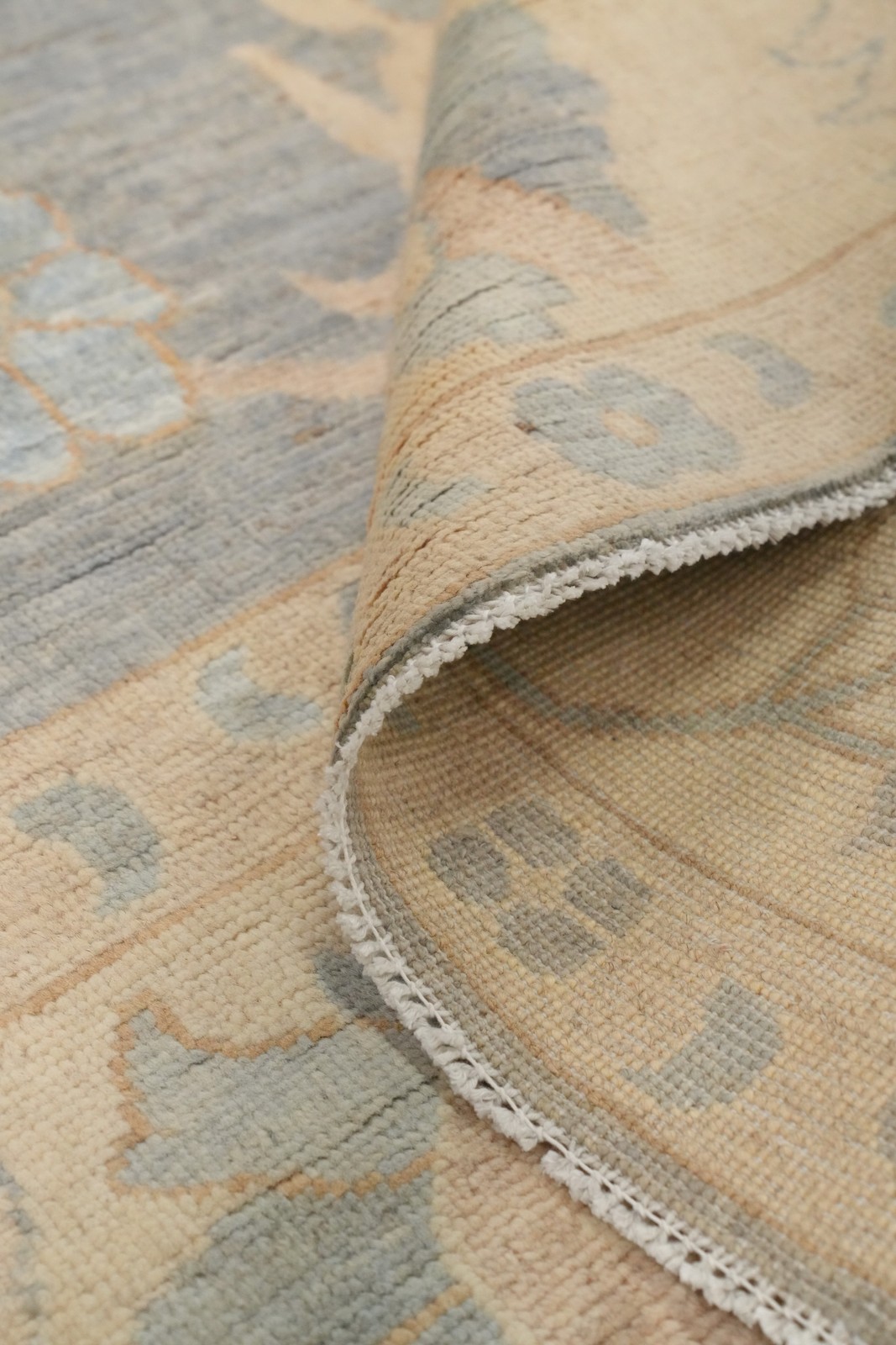 Vegetable Dye Transitional Oushak Area Rug 8×10 Ft Light Grey Floral Wool Carpet