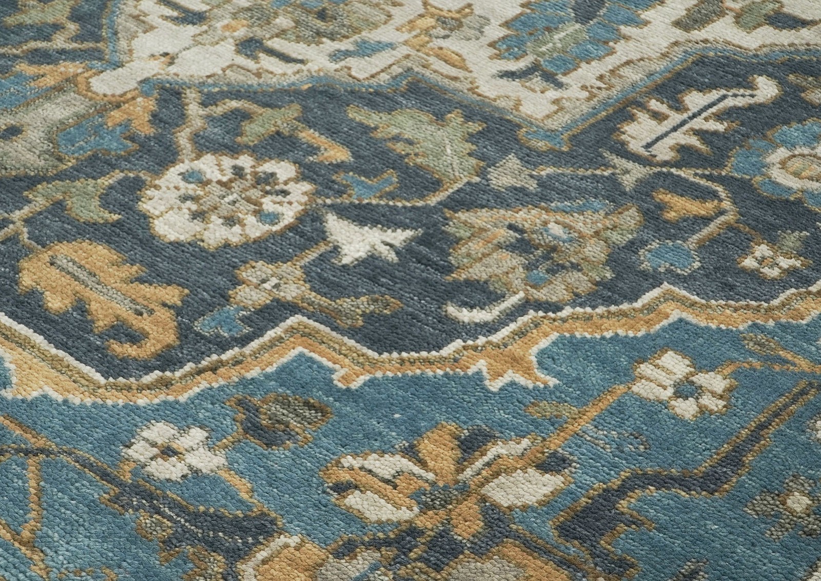 10’2”x14 Hand Knotted Wool Blue, Beige Oushak Tabrizz Rug
