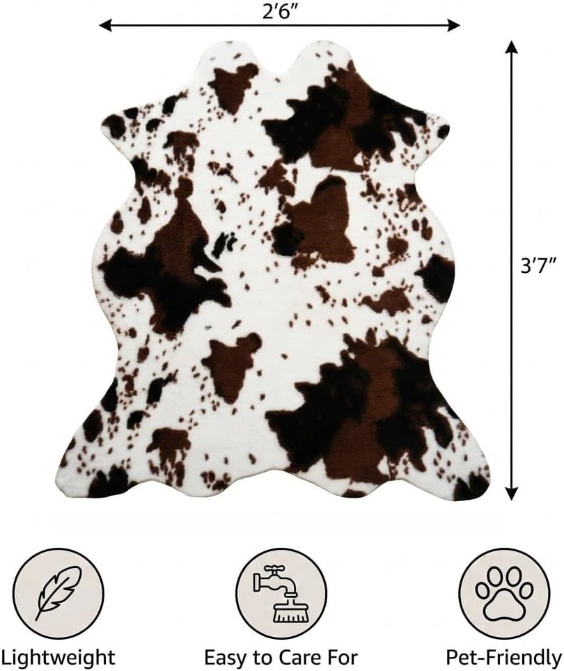 Chic Faux Cowhide Rug 2’6” x 3’7” – Soft & Durable for Modern Spaces