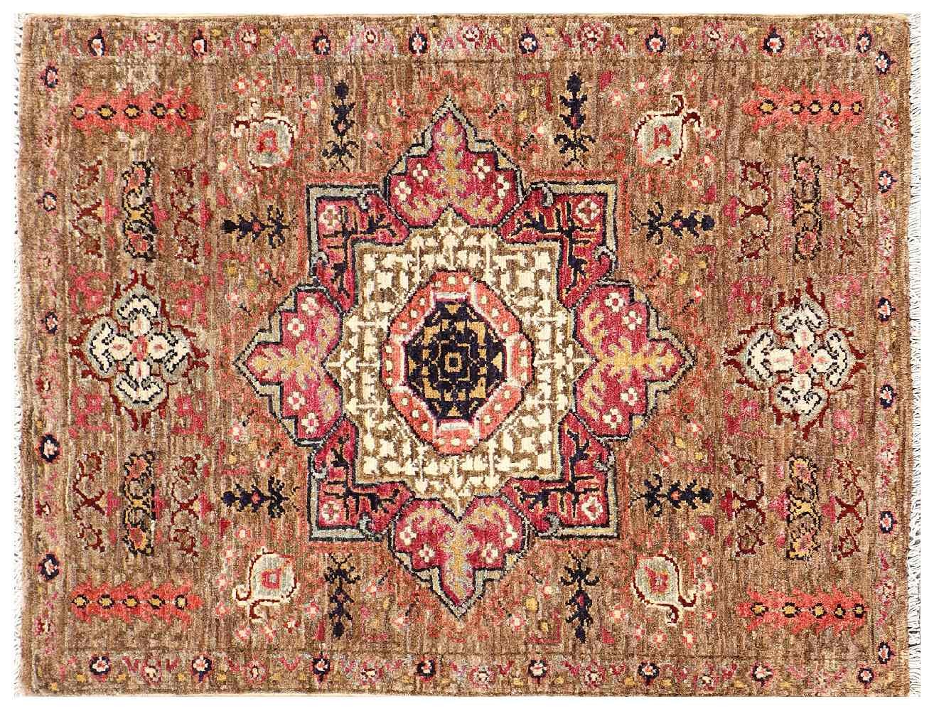 Afghan Ziegler Mamluk Carpet 60×90 Hand-knotted Brown Medallion Orient F