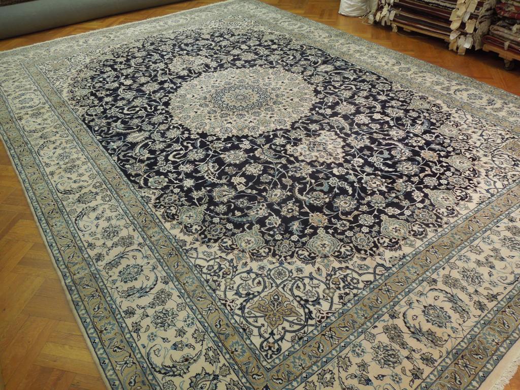 13×19′ Super Fine Silk & Wool Perssiaan Nain D. Blue Rug #PIX-20628