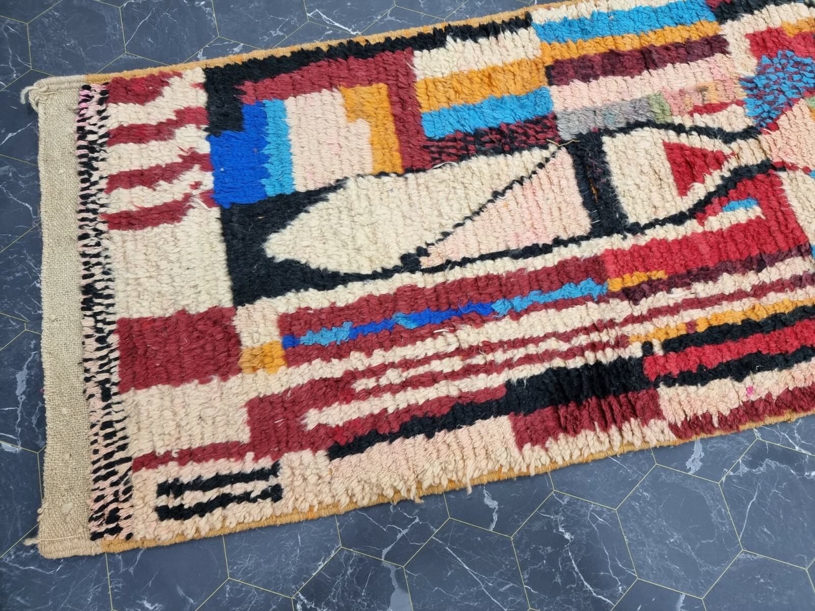 Moroccan Boujaad Handmade Rug 2’2”x11’4” Berber Abstract Orange Black Carpet