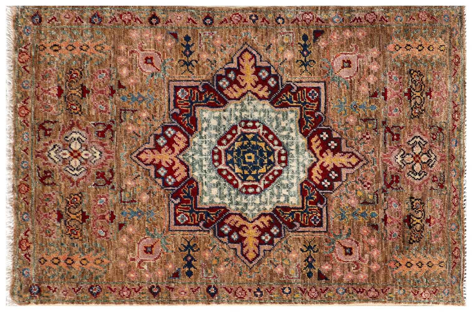 Afghan Ziegler Mamluk Carpet 60×90 Hand-knotted Brown Medallion Orient