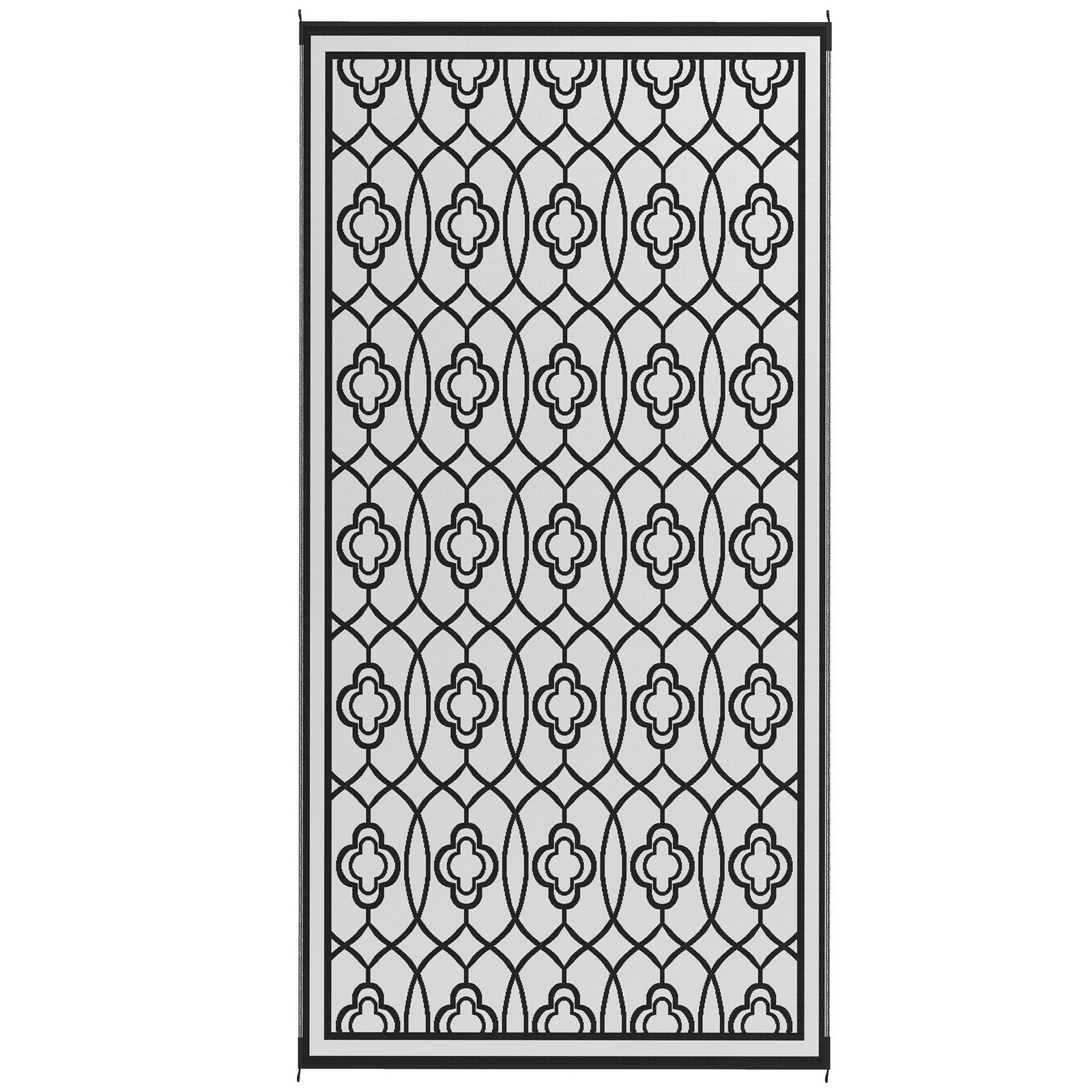 Outsunny Outdoor Rug, 9′ x 18′ Floor Mat, Black White Lantern