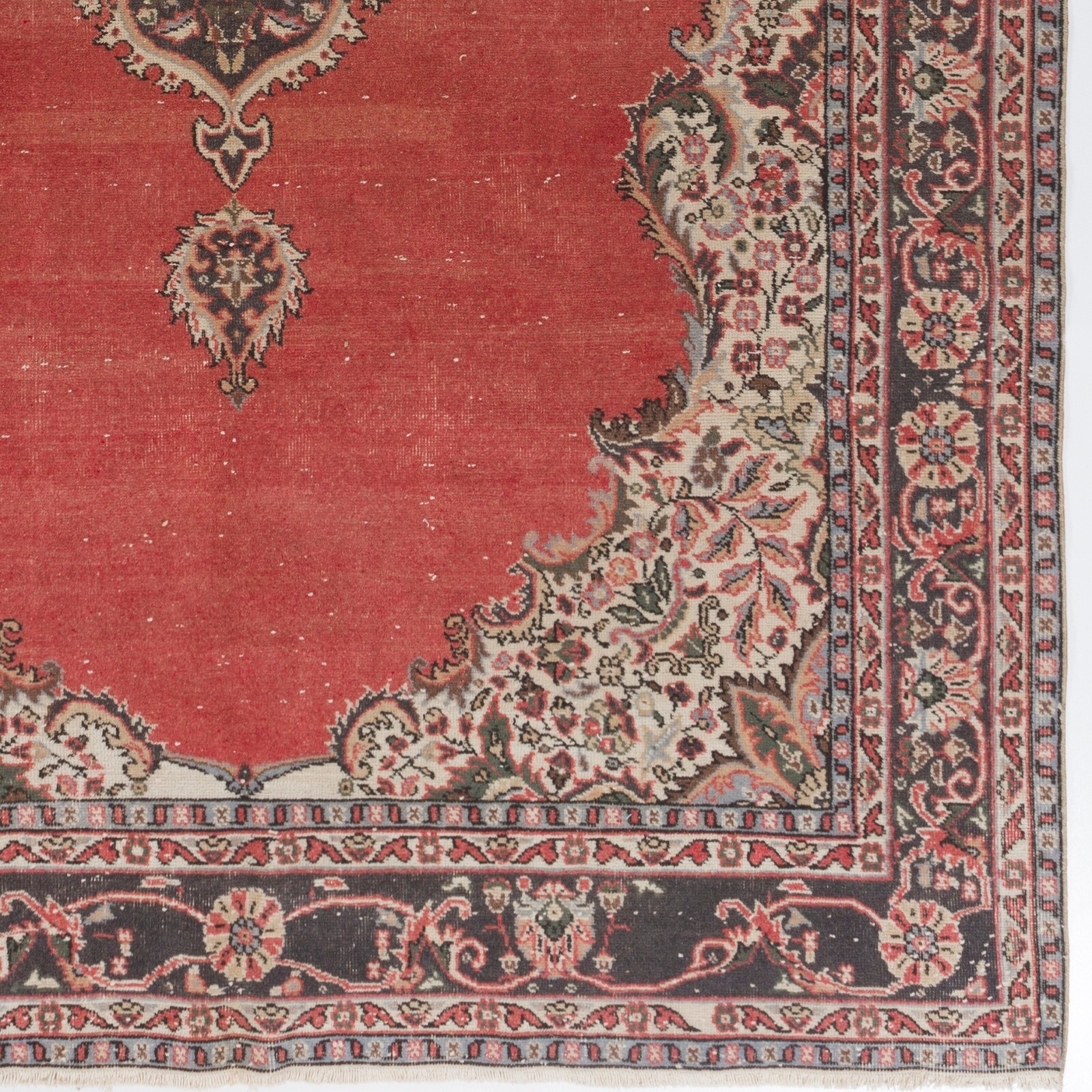 7×11.6 Ft Vintage Handmade Turkish Red Large Area Rug with Medallion Design