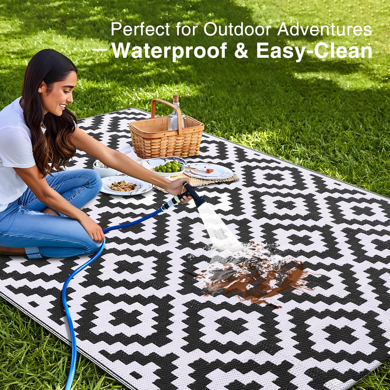 Waterproof Outdoor Rug 5×8 ft, Outdoor Plastic Straw Rug for Camping, RV Mat …