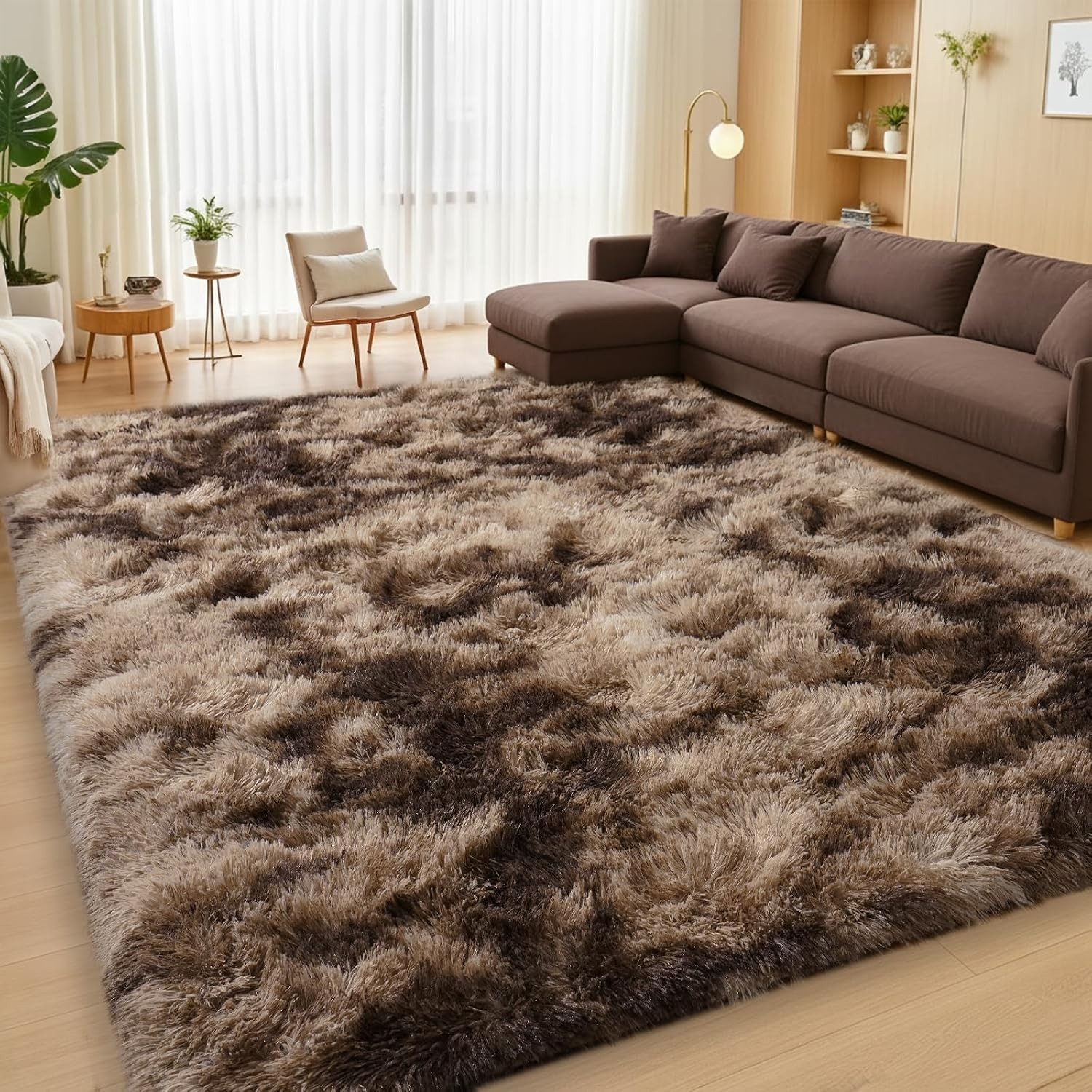 Fluffy Area Rugs 8×10 Large Tie-dyed Coffee Carpet for Living Room Bedroom Floor