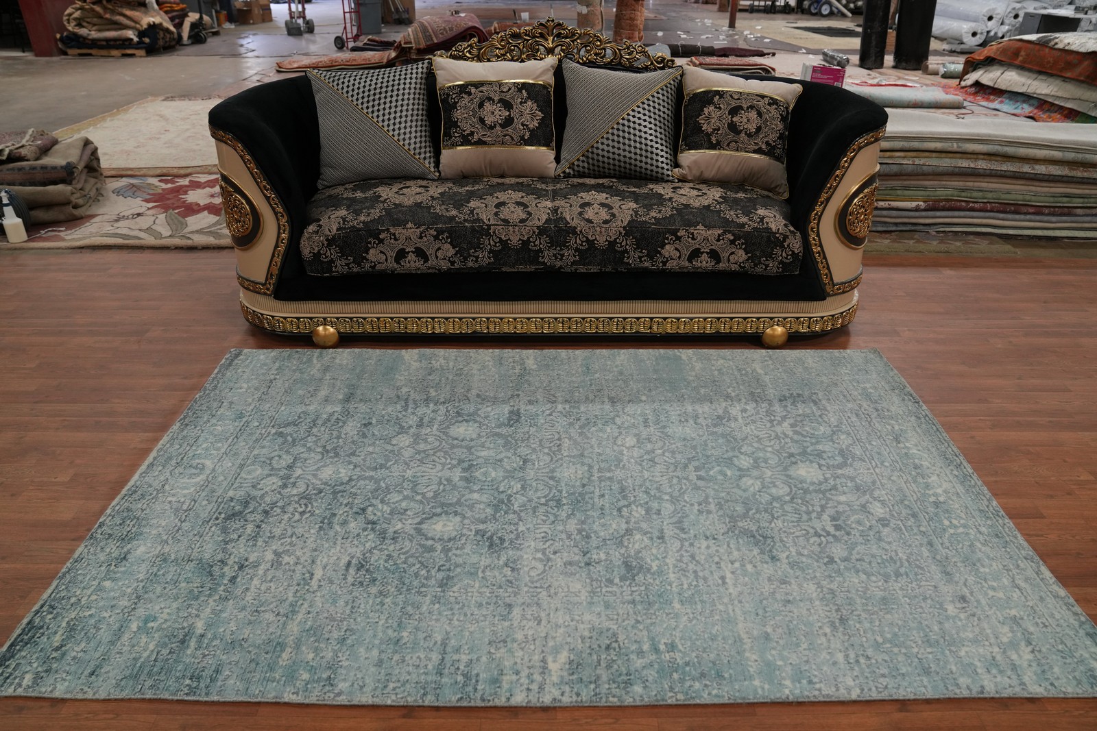All-Over Oushak Handmade Area Rug Gray Floral Oriental Carpet 5×8