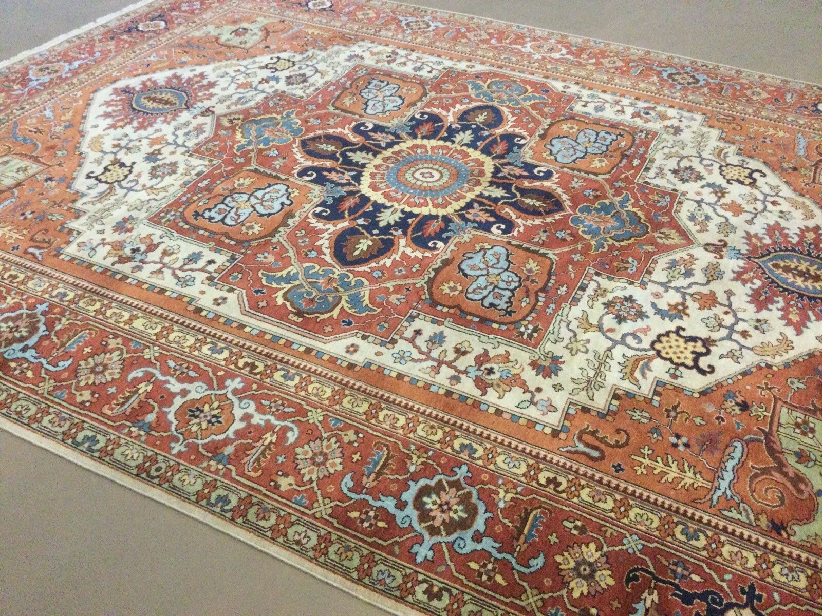 9’ X 12’ Beige Rust Hand Knotted Oriental Rug Wool Geometric Medallion Large