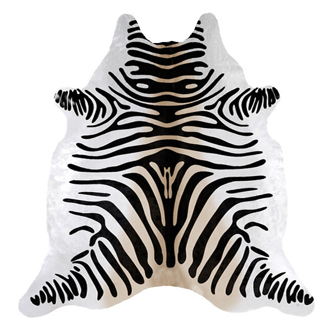 8×7 Ft. Real Cowhide Rug ZEBRA BLACK & WHITE / BEIGE print printed hair Cow Hide