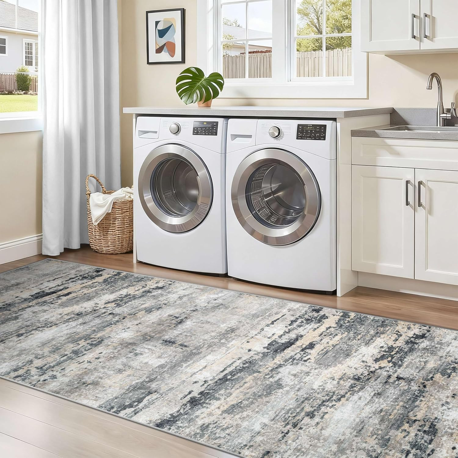 pmtsns Area Rugs 2×8 Runner Rug: Washable Hallway Rug Modern Abstract Neutral So