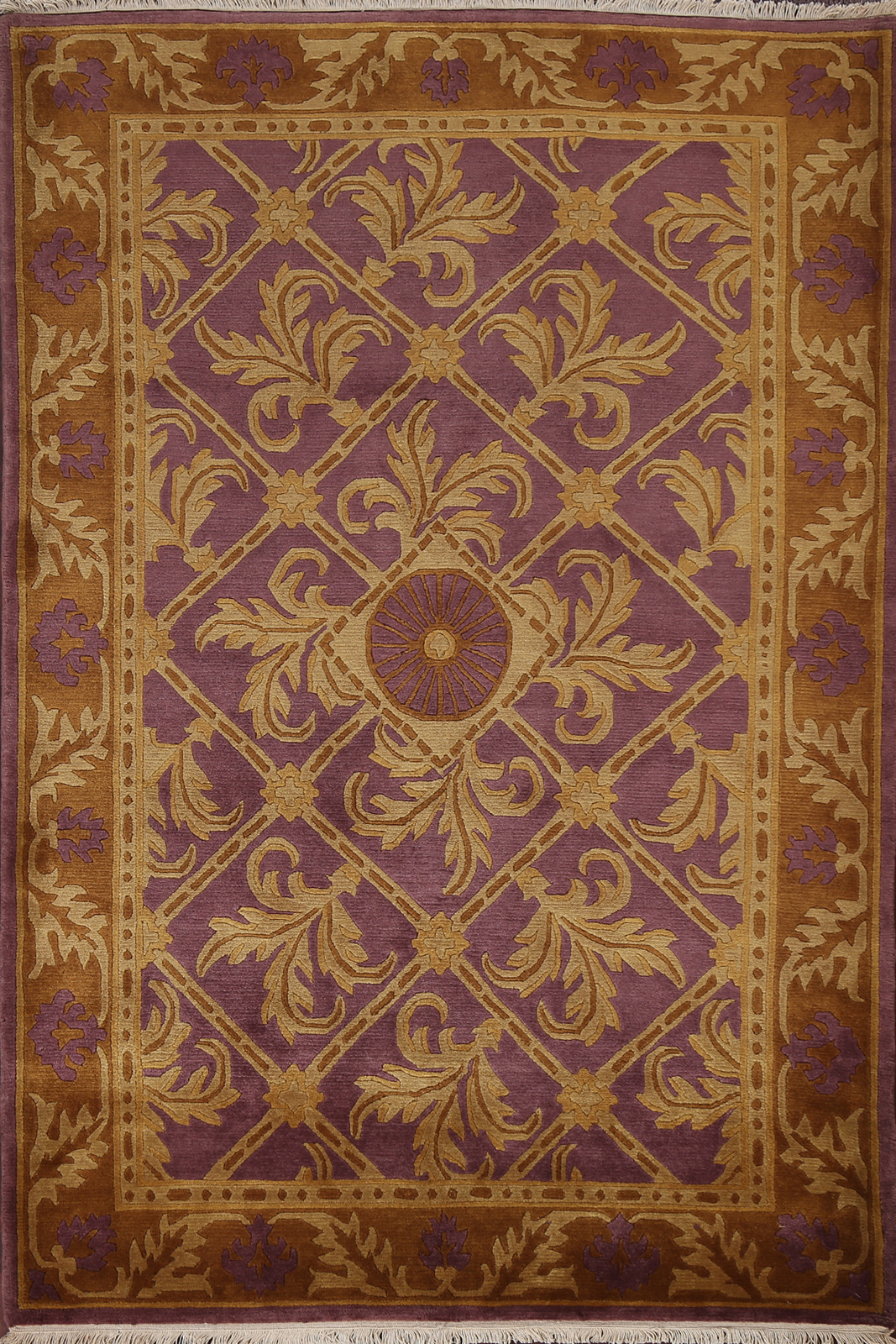 Geometric Nepal Tibetan Oriental Area Rug 4×6 Purple Wool Hand-made Carpet