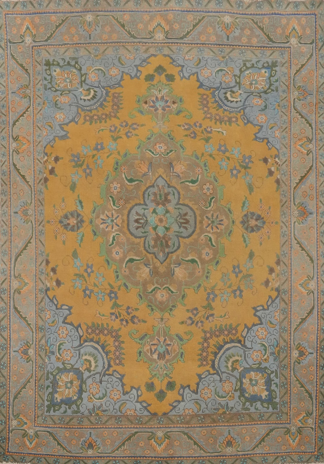 Vintage Handmade Gold Wool Traditional Area Rug Over-Dyed Living Room Carpet 7×9