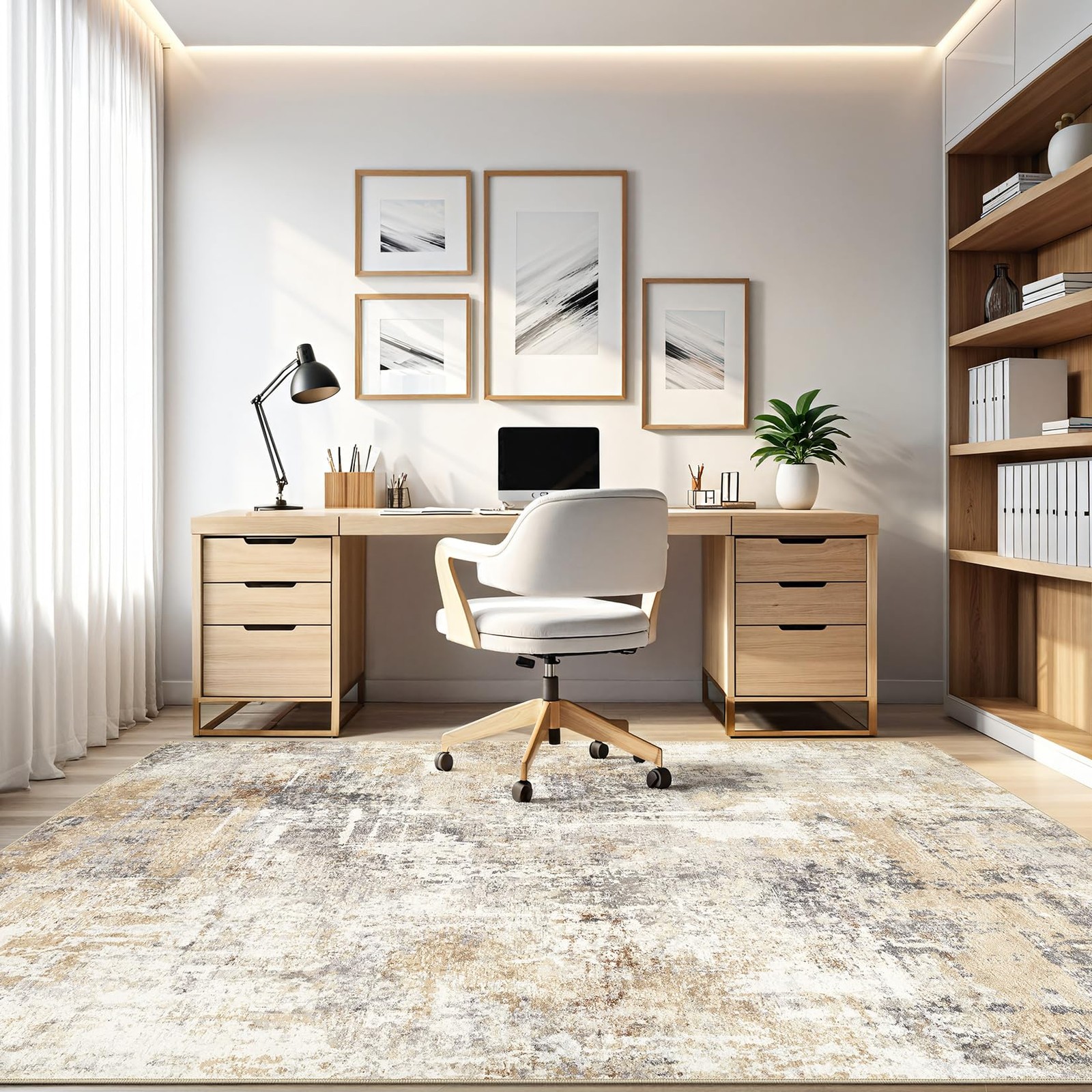 Area Rug Living Room Rugs: 5×7 5′ x 7′ (Rectangular) Abstract Gray Gold