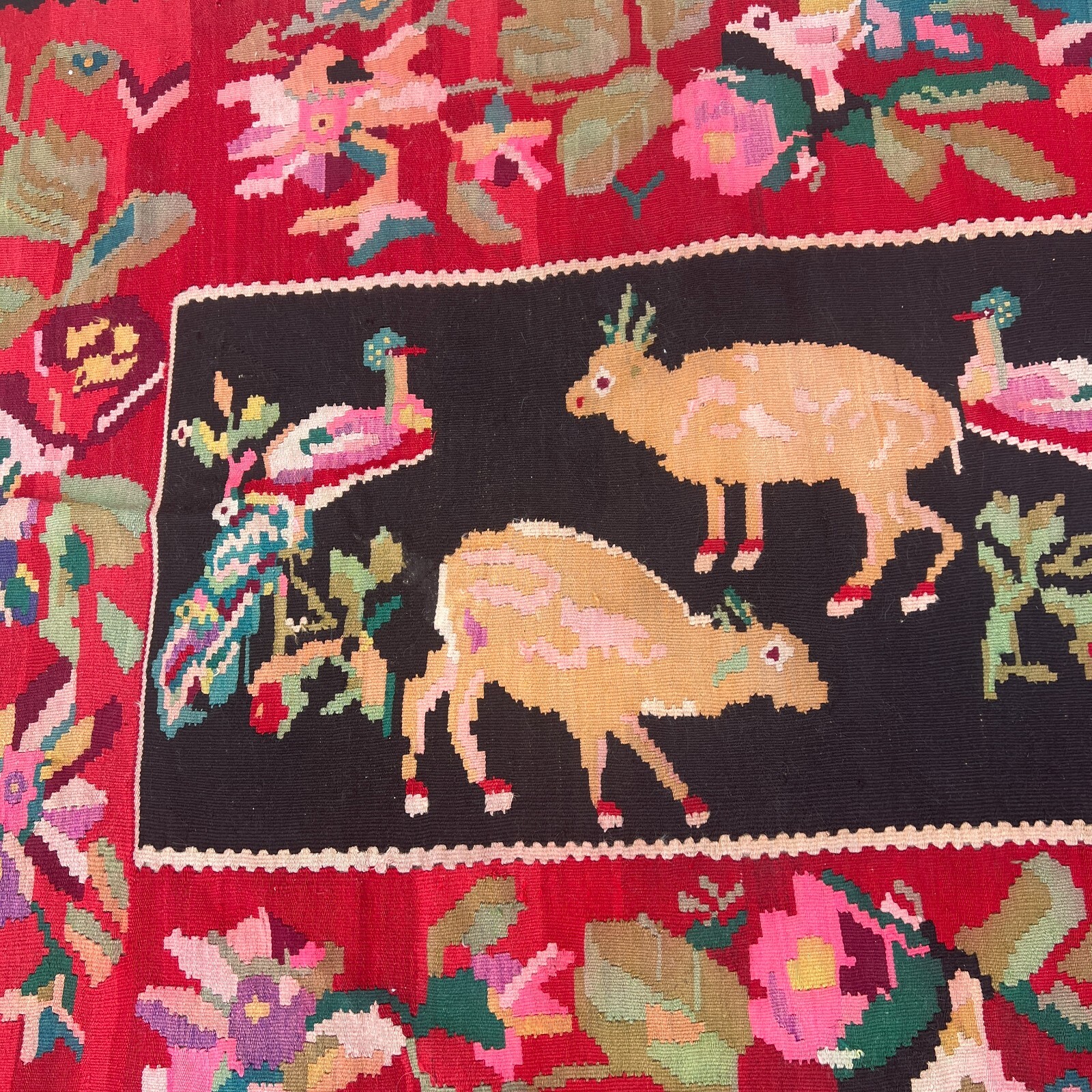 Vintage Kilim Wool Rug Area Rugs Handmade Carpet 58×75″ Deer Peacock Bessa