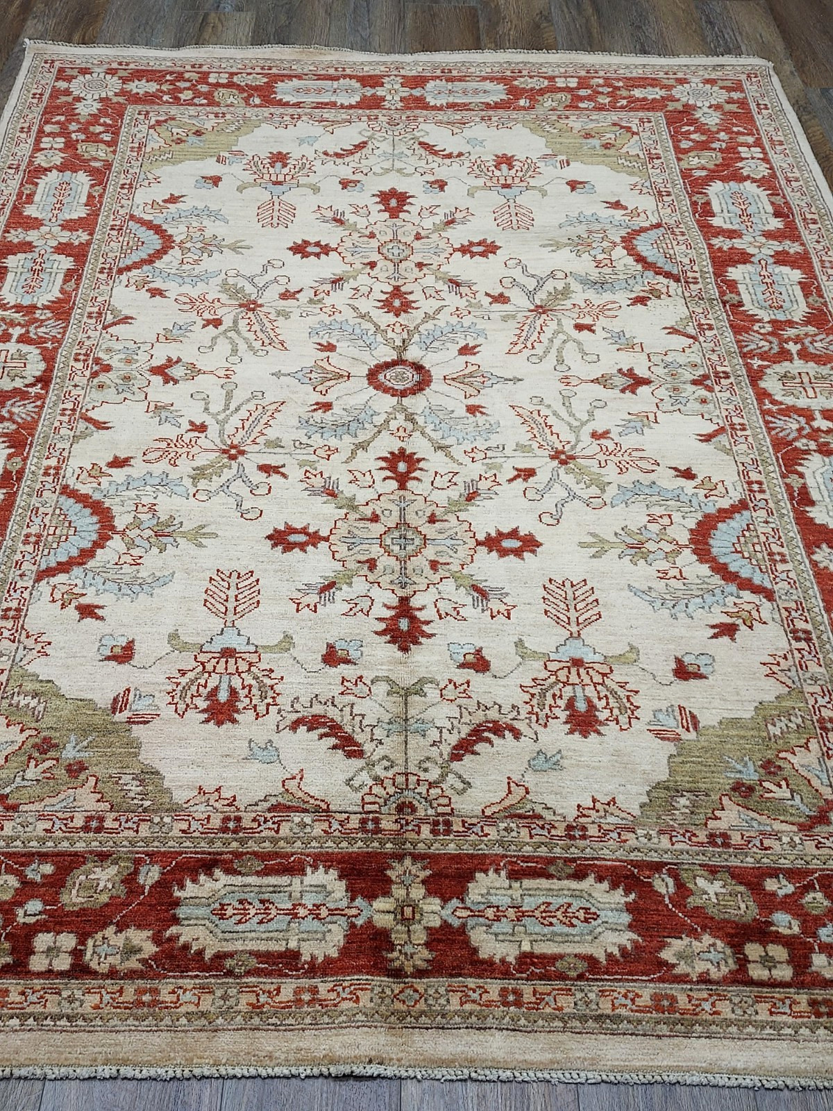 TURKISH OUSHAK RUG.MODERN MULTICOLORED AREA RUG 5.5×7.5 FT,HANDMADE BOHEMIAN RUG