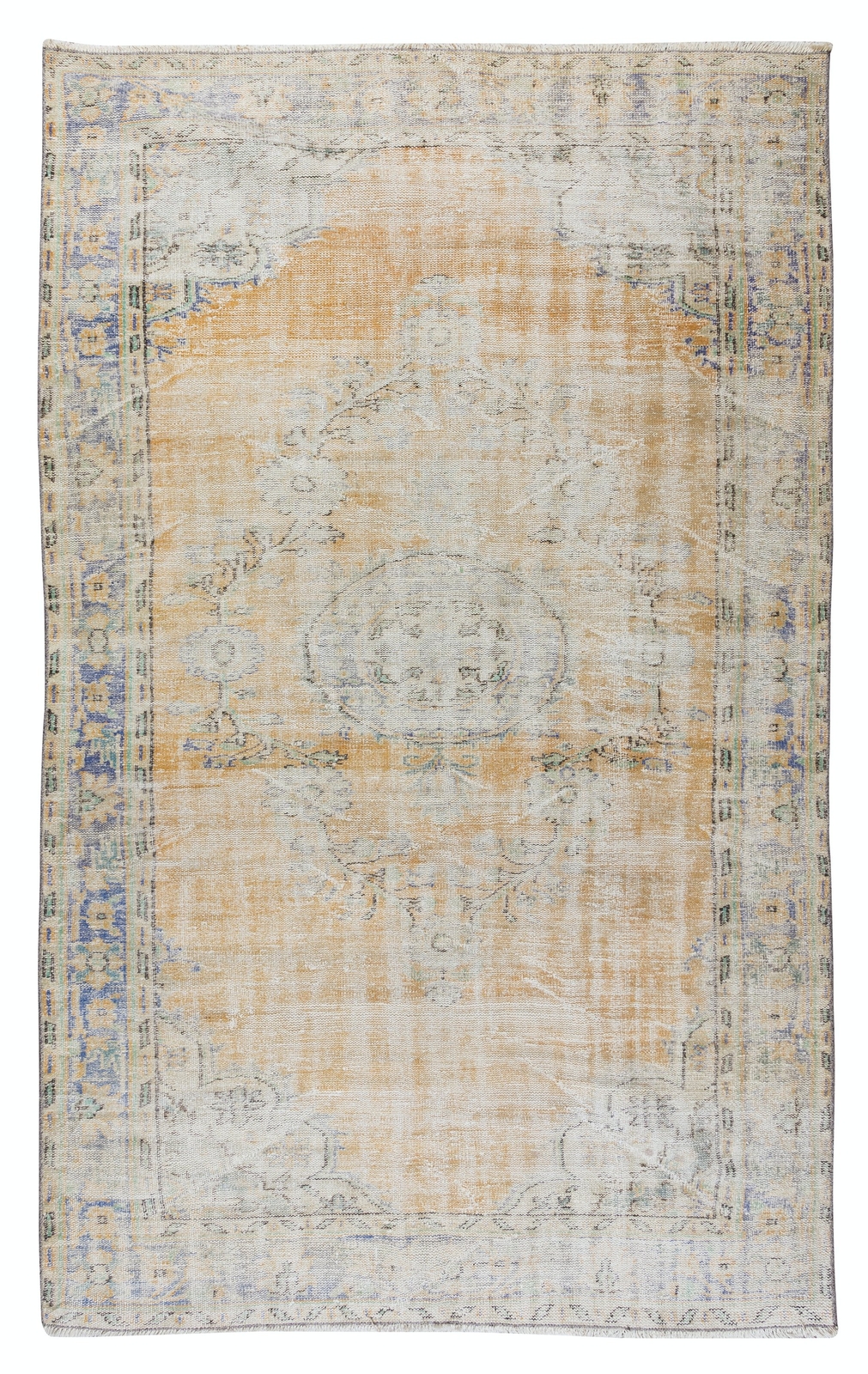 6.2×10 Ft Distressed 1960s Handmade Oushak Area Rug, Antique Washed Wool Carpet